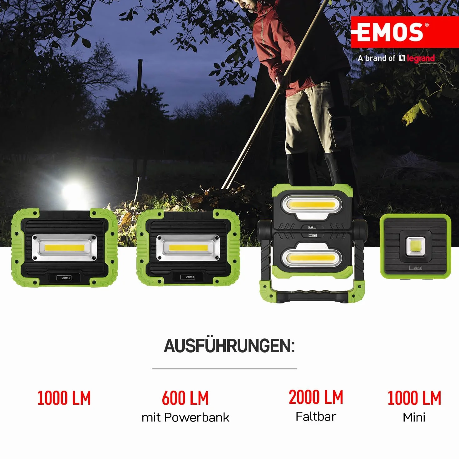 Emos Lampa Robocza Led, Czarny/Zielony, Zasięg 35 m