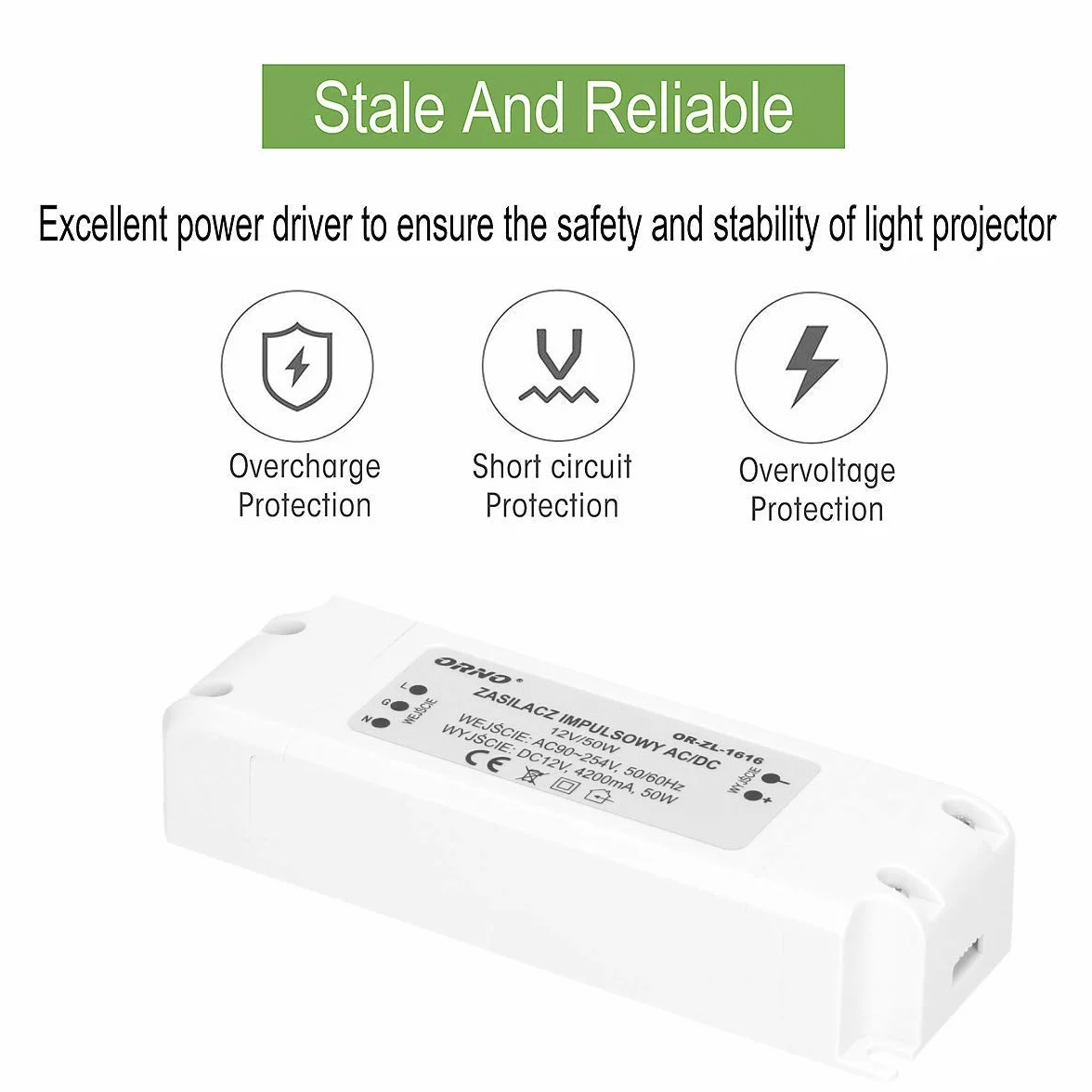 ORNO ZL-1616 Zasilacz do LED 12VDC 50W, IP20