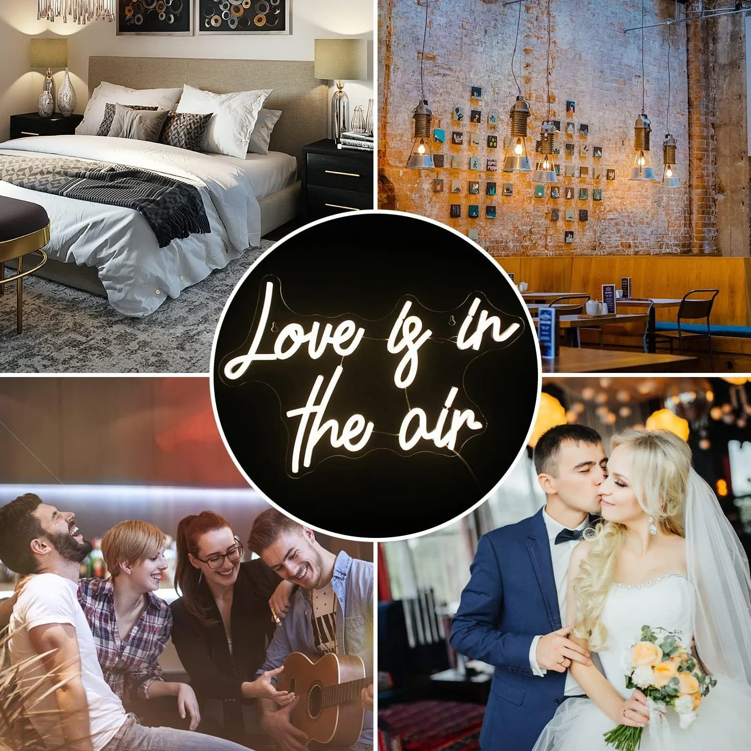 Looklight Neonowy znak "Love is in The Air", ciepła biel, LED, do dekoracji ścian, zasilany przez USB, litera, neonowa lampa, do sypialni, domu, baru, zaręczyn, na ślub, urodziny, przyjęcie, prezent