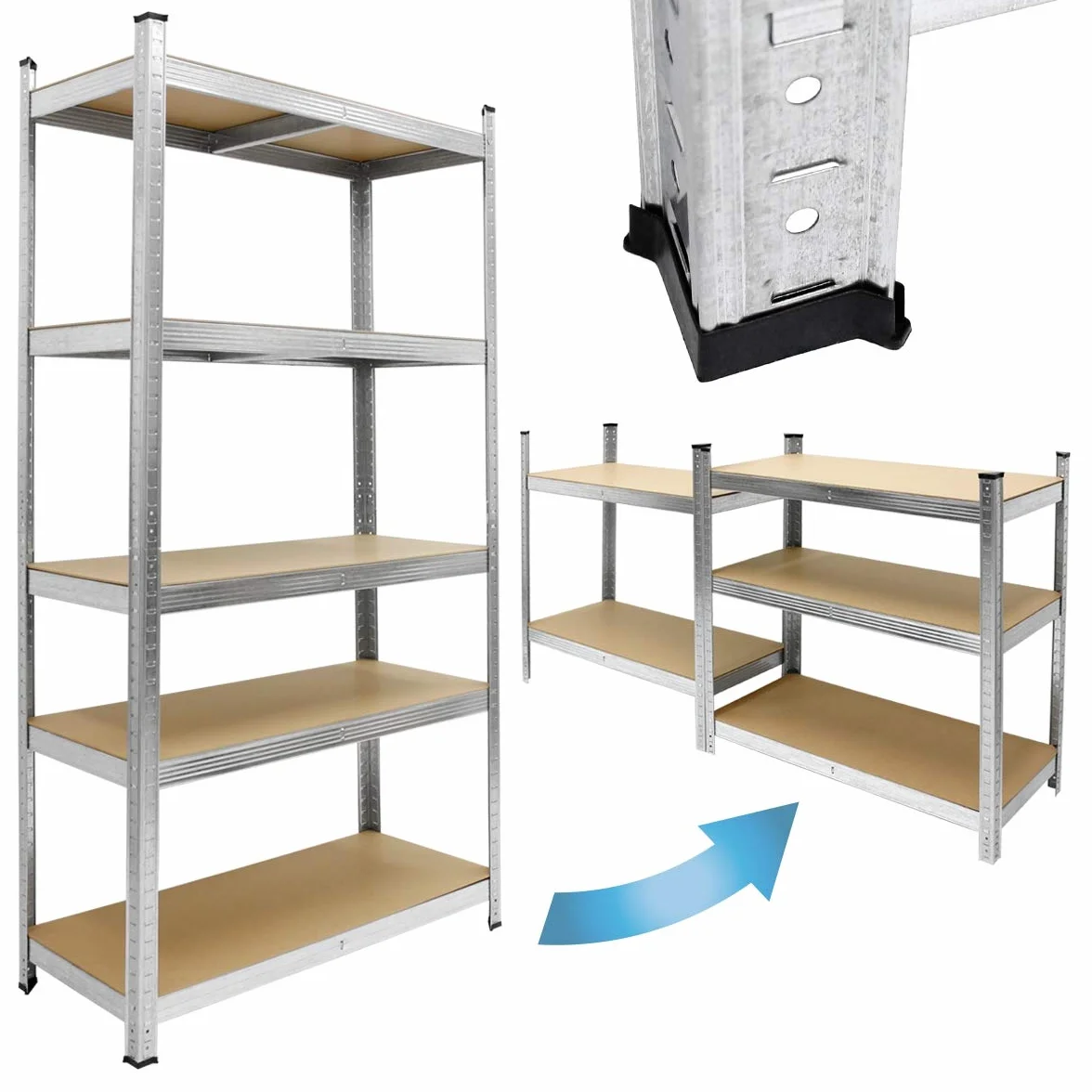 ECD Germany Regał Warsztatowy Do Dużych Obciążeń - 200x100x50 cm - Ocynkowany - Nośność Do 750kg - 5 Paneli MDF - Magazynowy Bezsrubowy Piwniczny Garażowy Metalowy