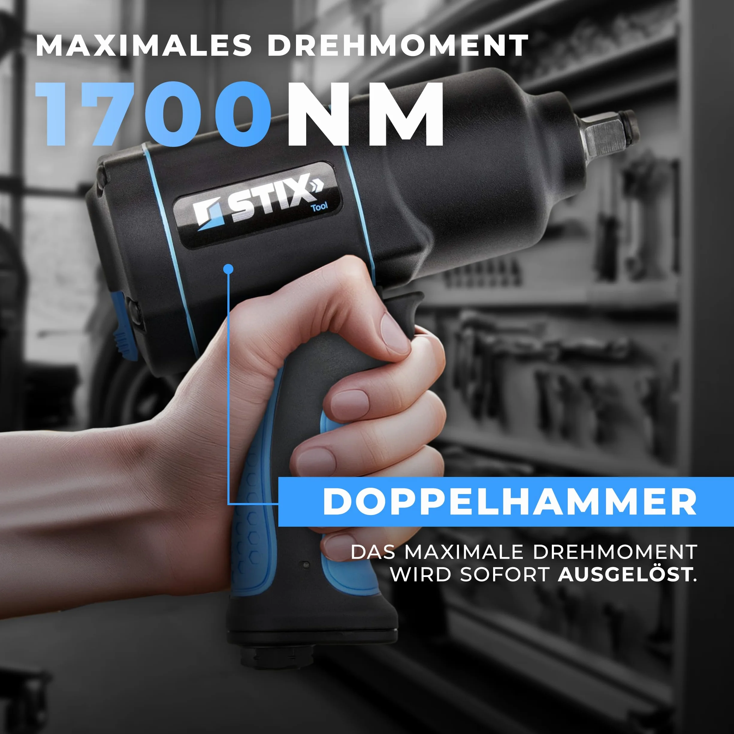 Klucz pneumatyczny udarowy kompozytowy do kół 1/2 1700 Nm Twin hammer