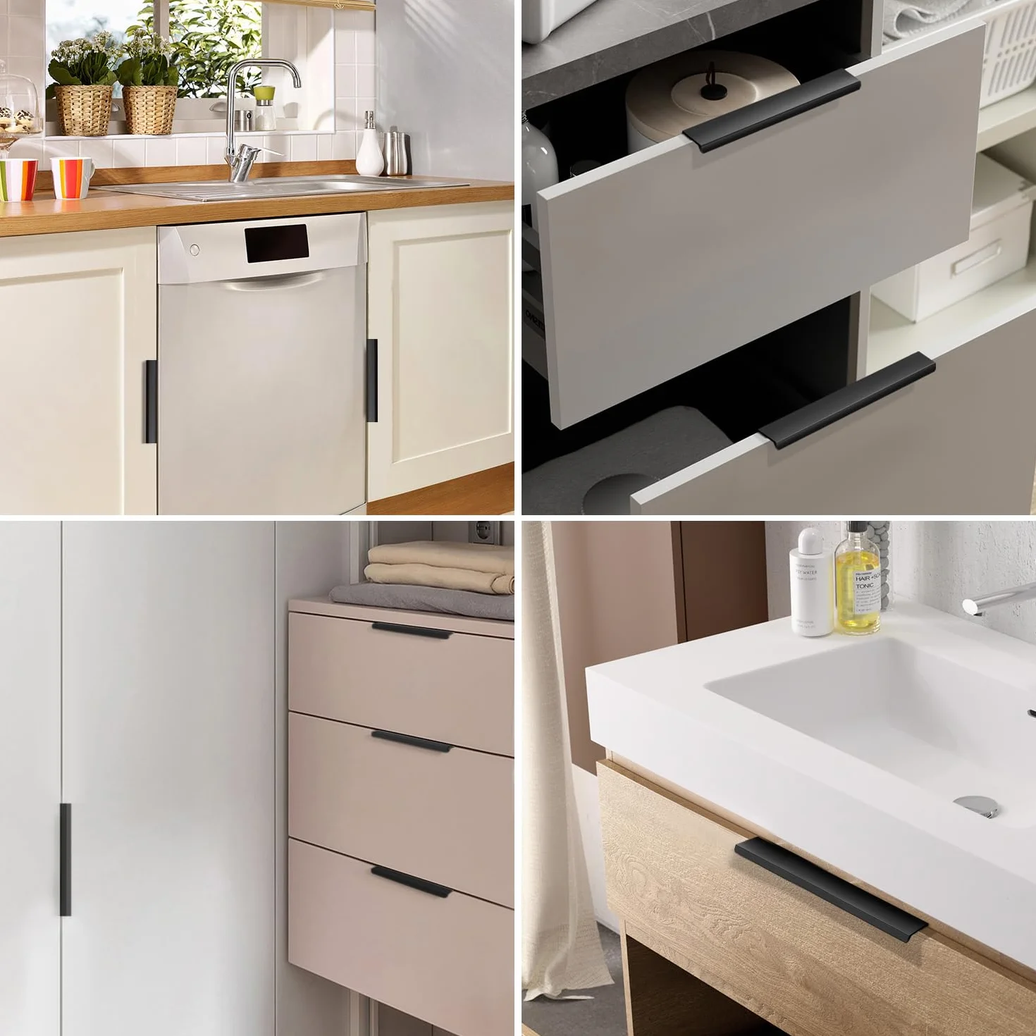 10 sztuk ukrytych uchwytów meblowych ze śrubami, aluminiowe uchwyty do szuflad, czarne matowe, 80 mm, nowoczesne uchwyty do garderoby, kuchni, szafy, szuflady