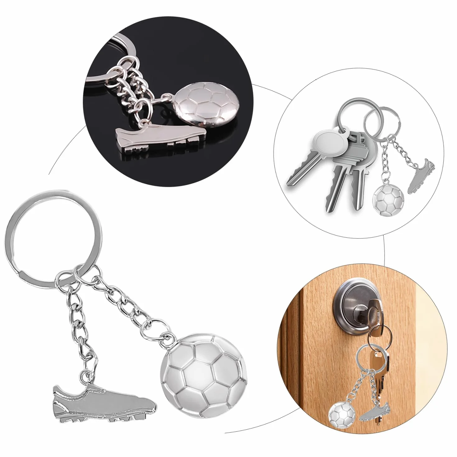 3 sztuki breloczków do kluczy z piłką nożną i badmintonem, kreatywnymi akcesoriami do metalowych piłek, do toreb, kluczy, zawieszek DIY, uniseks (srebrny), srebro, jeden rozmiar