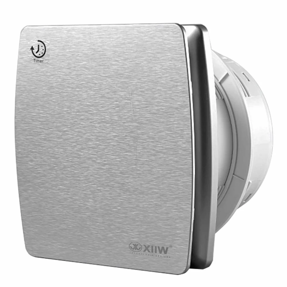 XIIW Cichy Wentylator Łazienkowy 100mm z Wyłącznikiem Czasowym | 12W 95m³/h 34dB IPX4, Klapka zwrotna, Montaż ścienny/sufitowy, Do łazienki, WC, kuchni, piwnicy - Srebrny