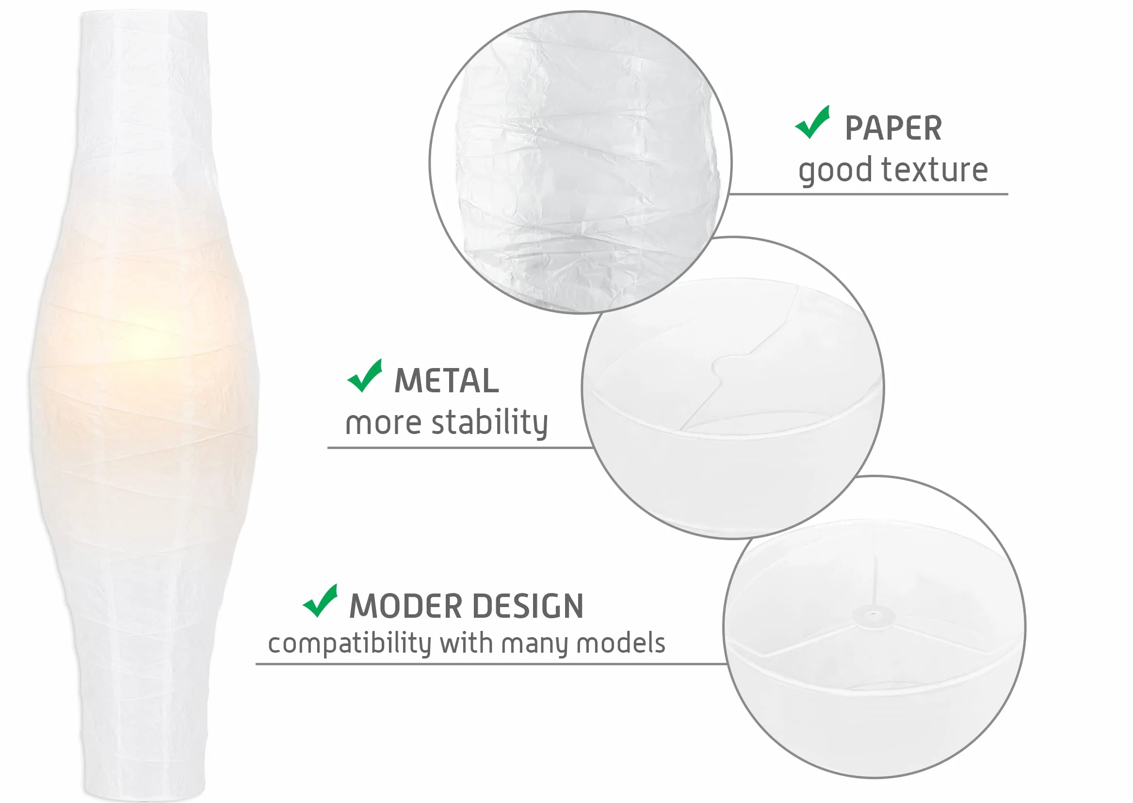 FHU Papierowy Abażur, Papierowy Klosz, Kompatybilny z IKEA DUDERO i Innymi Lampami Podłogowymi, Zamienny Abażur do Lamp Podłogowych, Papierowy Design, Biały, 117 cm Wysokości