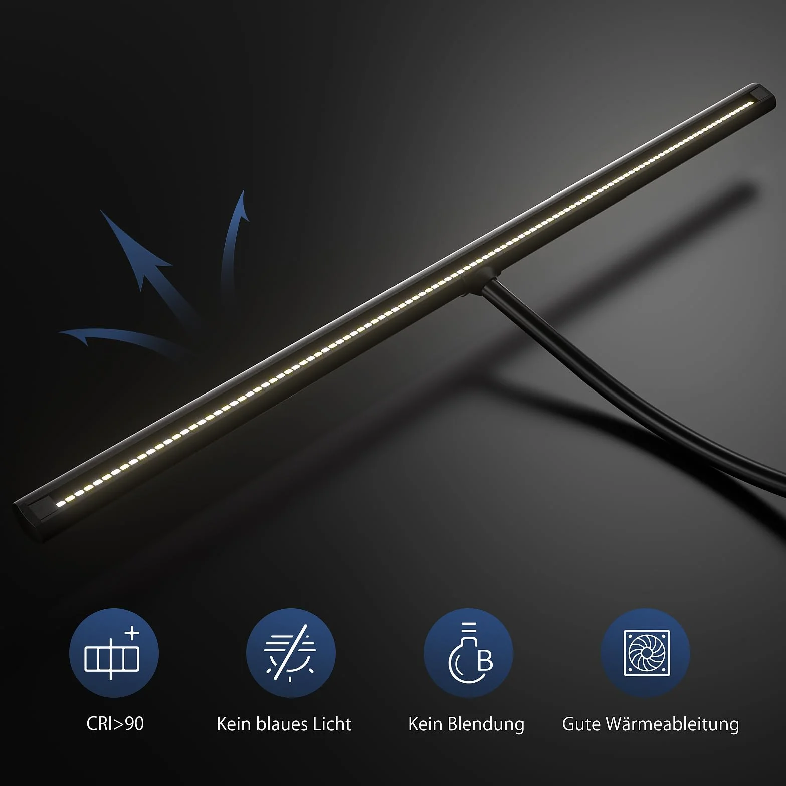 EYOCEAN Lampa biurkowa LED ze sterowaniem gestami i pilotem, 24 W, 80 cm, zaciskowa, ściemniana, światło dzienne, dla pracowników w biurze, czytających, architektów, krawców