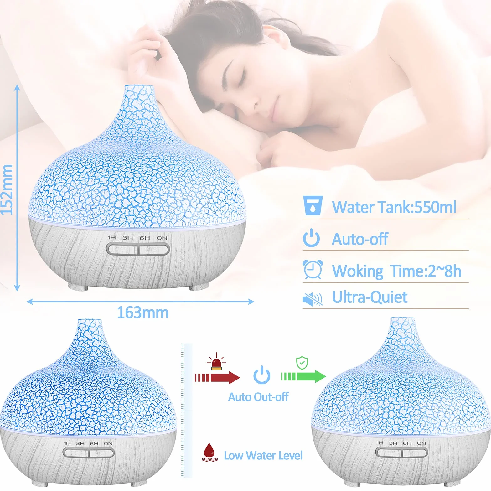 Dyfuzor zapachowy ultradźwiękowy 550 ml nawilżacz powietrza aromaterapia 7 kolorów LED
