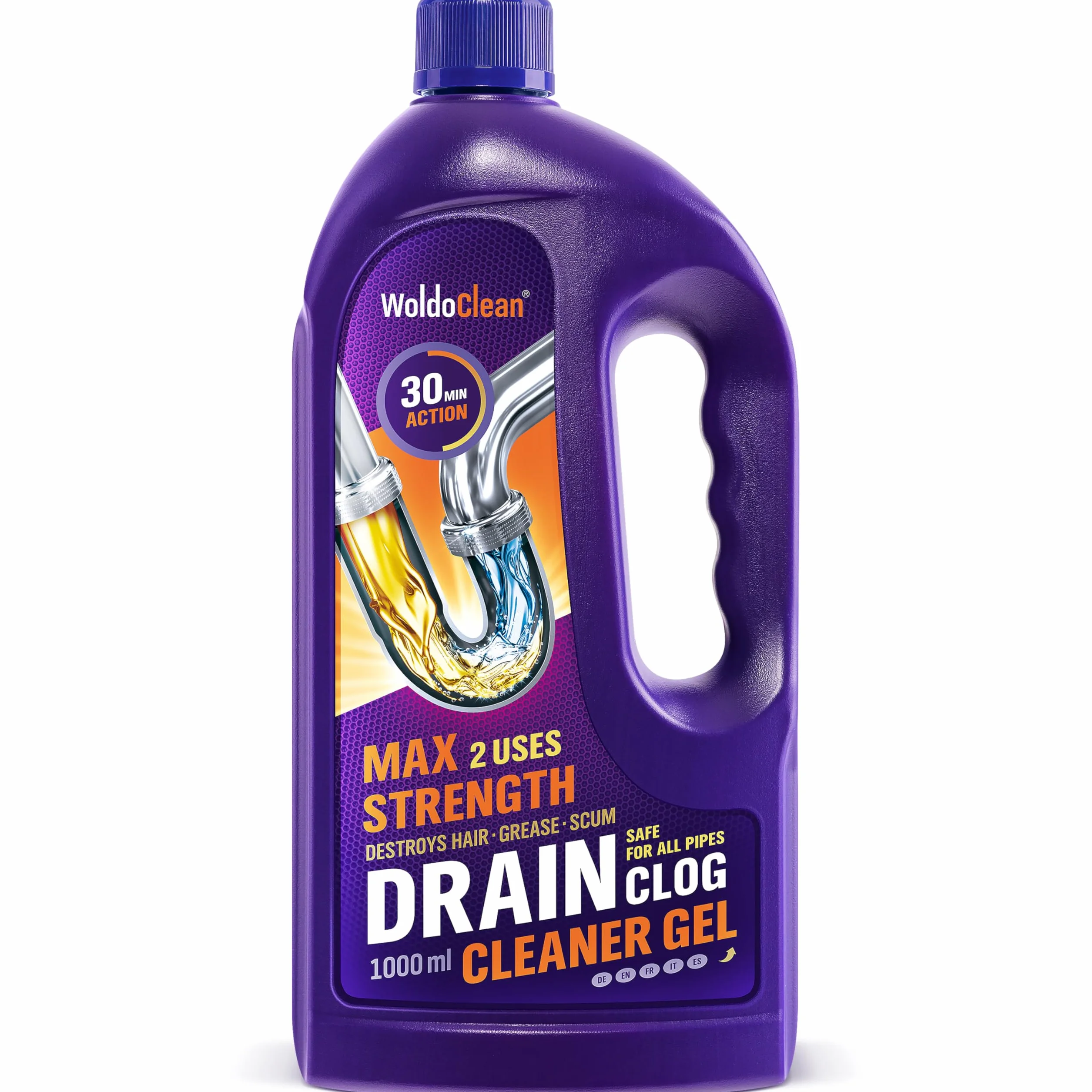 WoldoClean Żel do udrażniania odpływów i rur 1000 ml – ekstremalnie skuteczny na włosy i tłuszcz, środek do udrażniania rur do kuchni i łazienki, do prysznica, umywalki i wanny, działa nawet przez sto