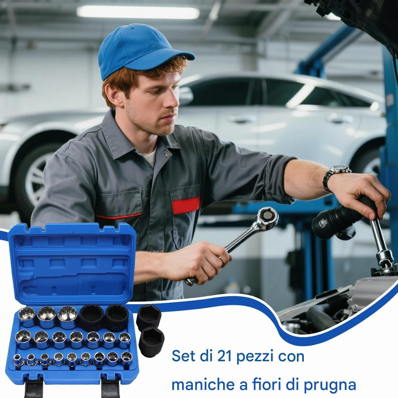 Zestaw Kluczy Grzechotkowych Zestaw Rękawów do Konserwacji Pojazdów | Ergonomiczny Zestaw 21 Elementów Klucza Grzechotkowego do Warsztatu Samochodowego Budowy Elektrycznego Morskiego