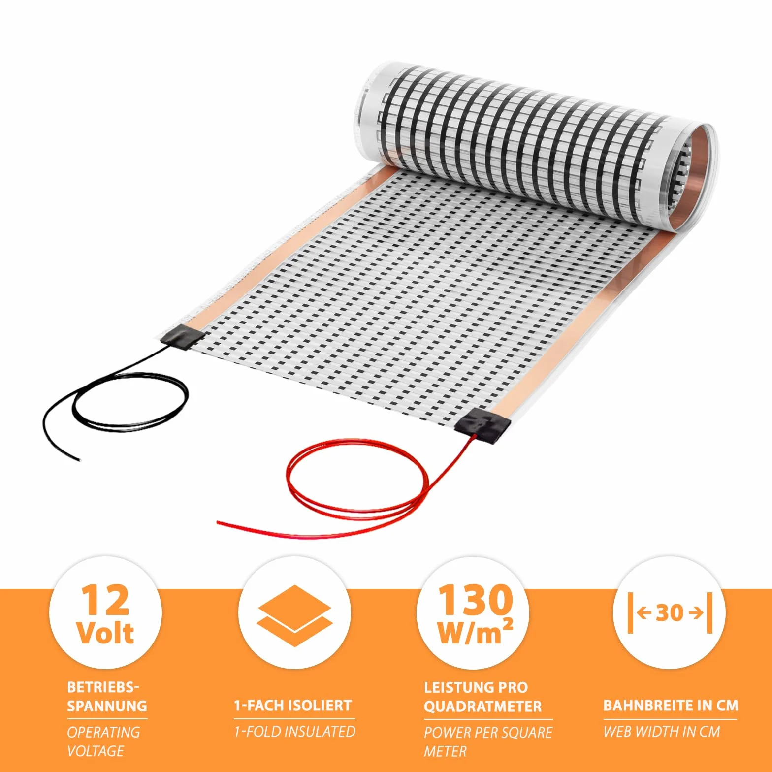 Folia grzewcza na podczerwień 12 V/DC 0,3 x 1 m elektryczne ogrzewanie podłogowe, węglowa folia grzewcza