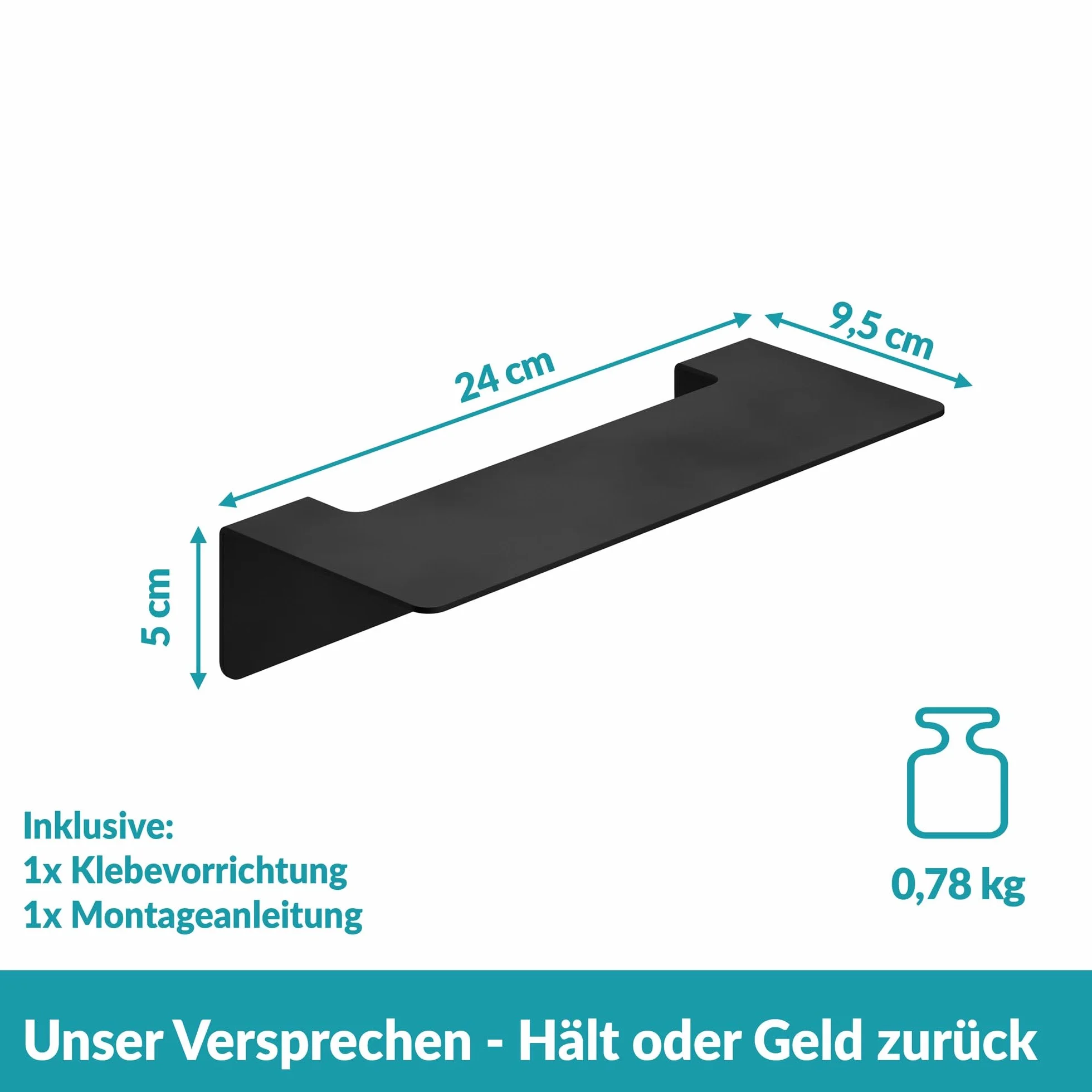 WEISSENSTEIN Półka samoprzylepna ze stali nierdzewnej czarna 24 cm