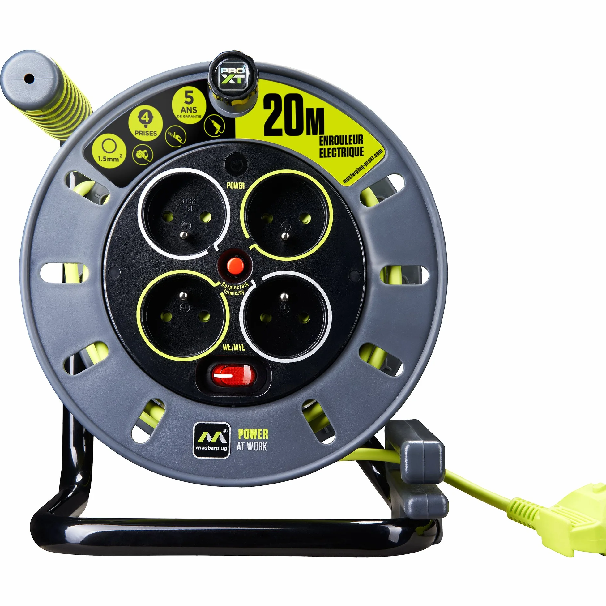 MasterPlug omf20164sl-px bęben kablowy, poczwórny, 3000 W, 230 V, czarny/zielony, 20 m