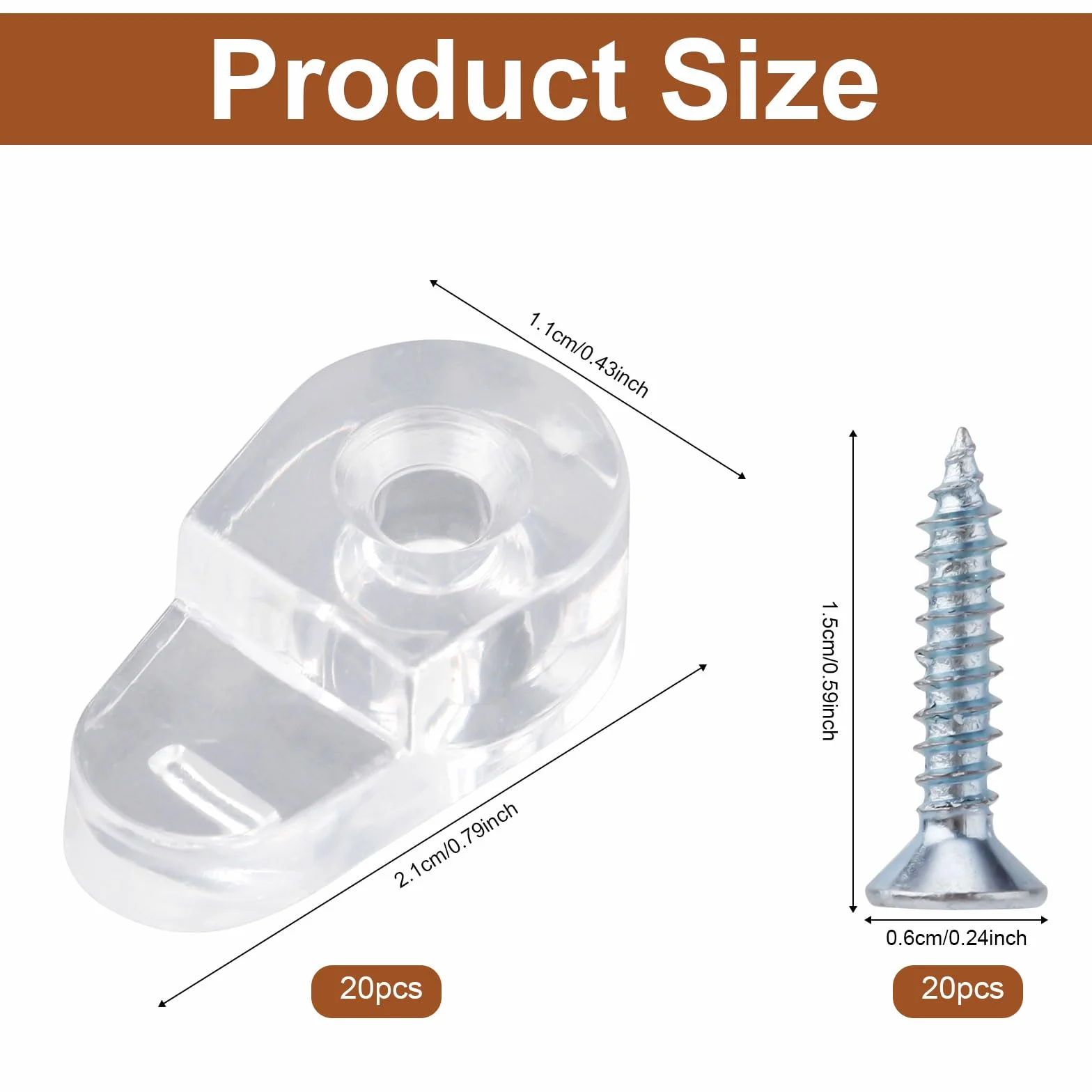 20 Szt. Klipsy Mocujące do Szkła, 2x1,1cm Plastikowe Klipsy do Paneli Szklanych Klipsy do Uchwytów Luster ze Śrubami do Mocowania Okna Szkło Drzwi Szafek (Przezroczyste)