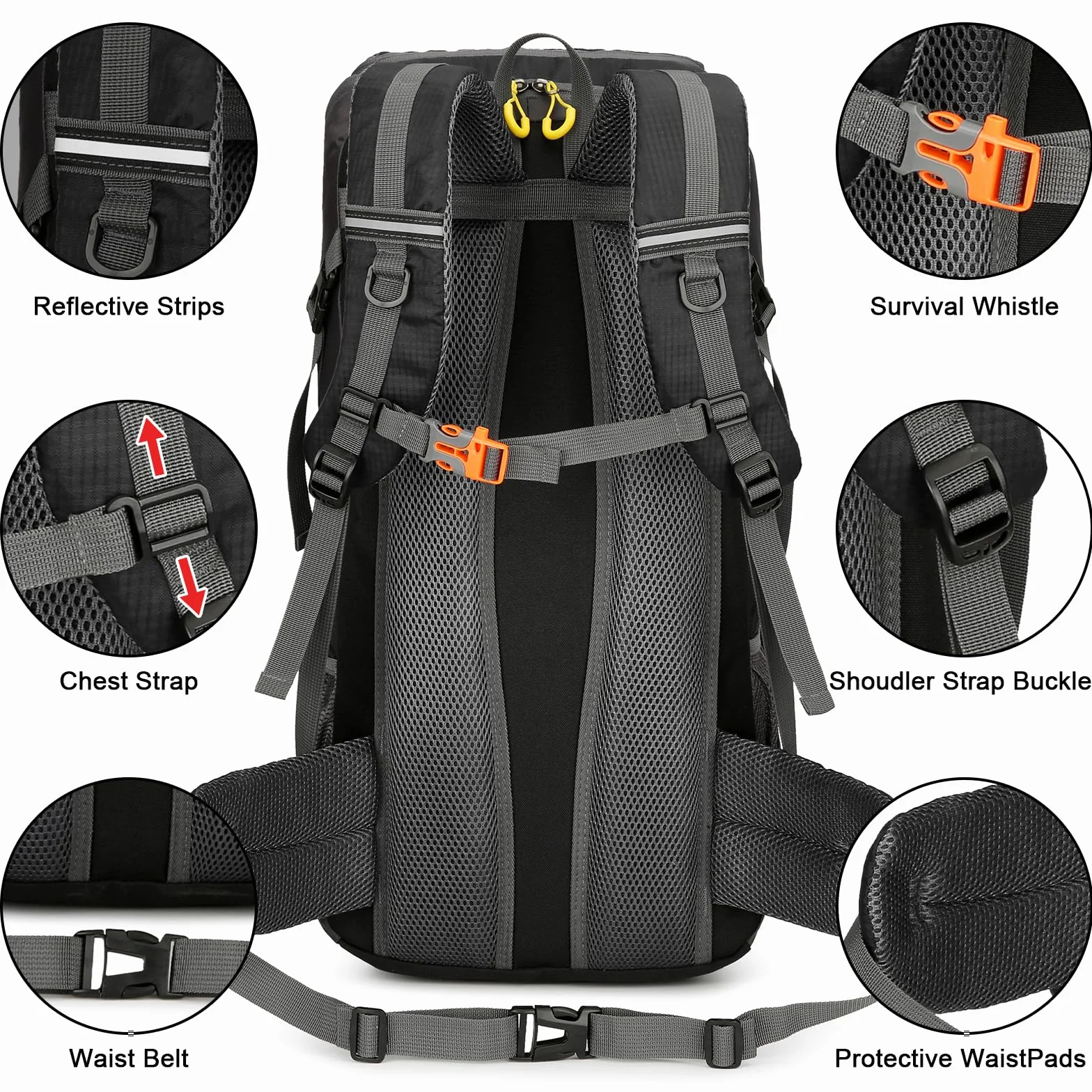 jianyana Plecak turystyczny, wodoodporny, 50 l, składany, trwały, lekki plecak kempingowy z osłoną przeciwdeszczową, na kemping, trekking, wędrówki, spacery, jazdę na rowerze, wspinaczkę, sporty na