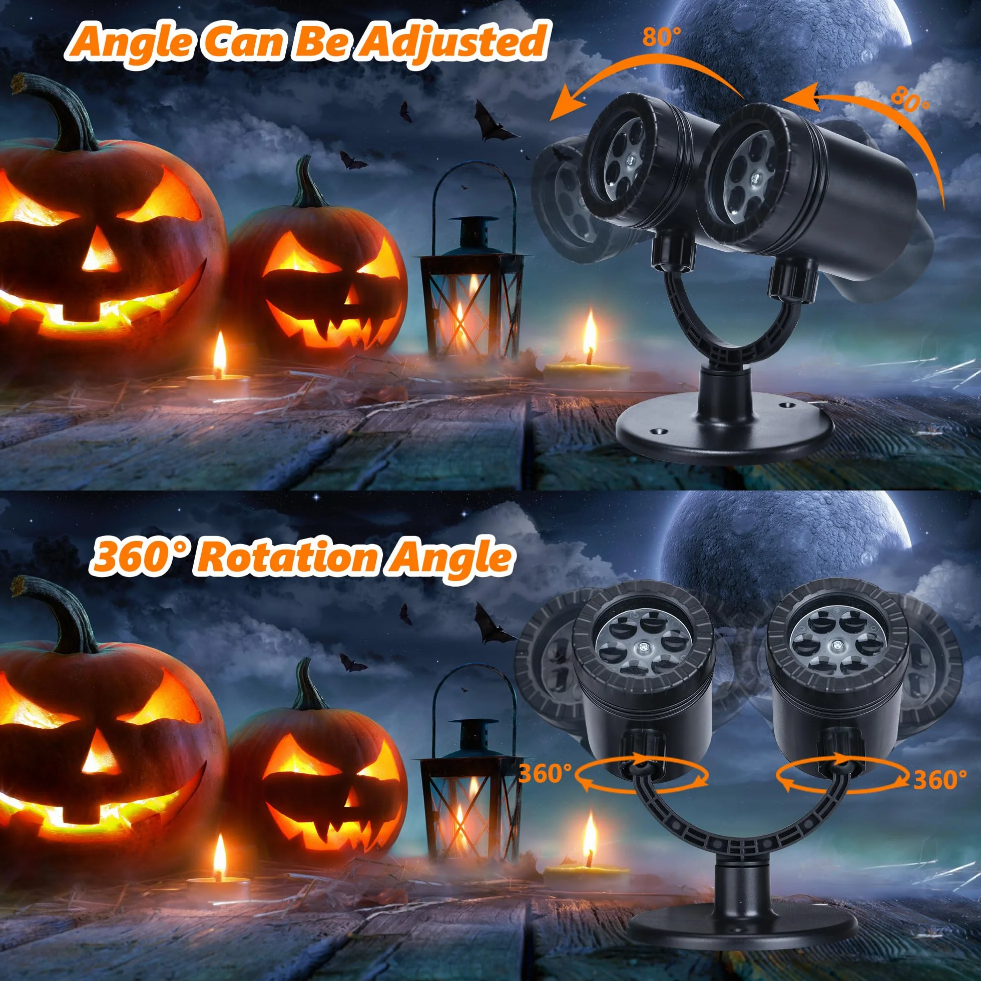 iShabao Dekoracja na Halloween, do użytku na zewnątrz, podwójna głowica, dynamiczny projektor Halloween z timerem, wodoszczelna lampa projekcyjna LED z oczami duchów, do ogrodu, na okno, ścianę
