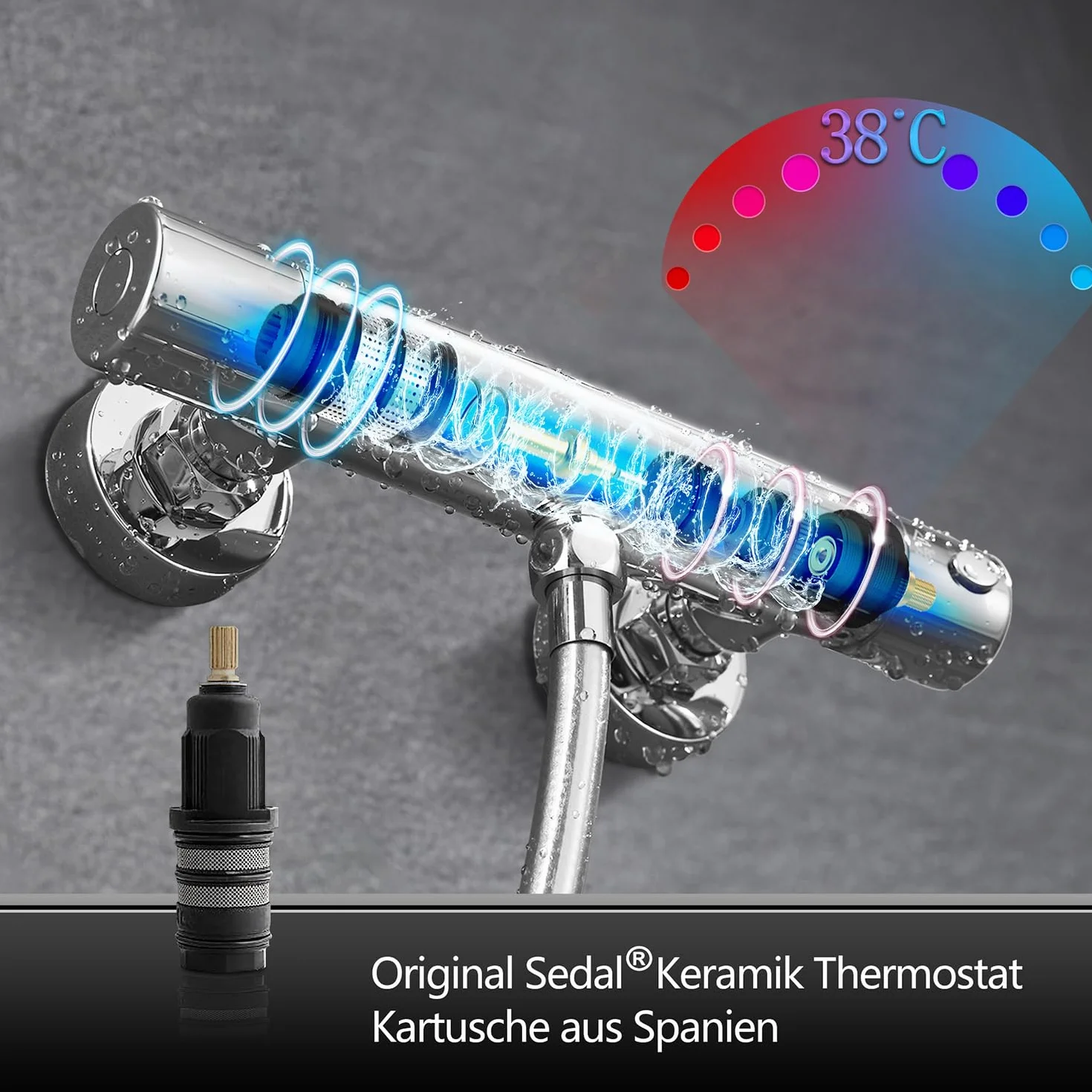 Görbach Termostatyczny Anti Scald 38 ℃ System Prysznicowy Zestaw Prysznicowy Regulowana Wysokość, Wielofunkcyjny Prysznic Ręczny, Regulowana Głowica Prysznicowa Chrom U-30x30.