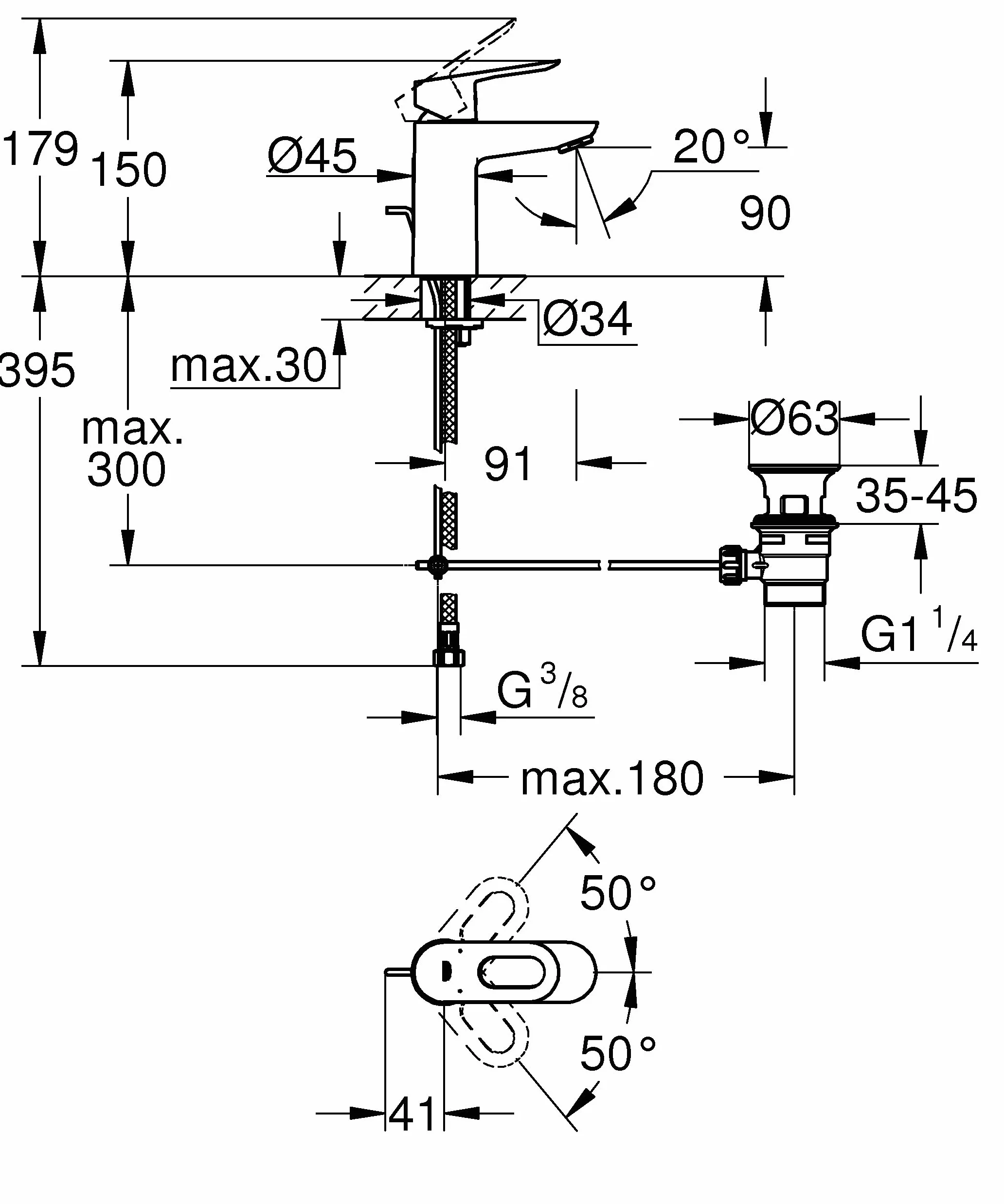 Grohe Bateria Umywalkowa, Srebrny, S