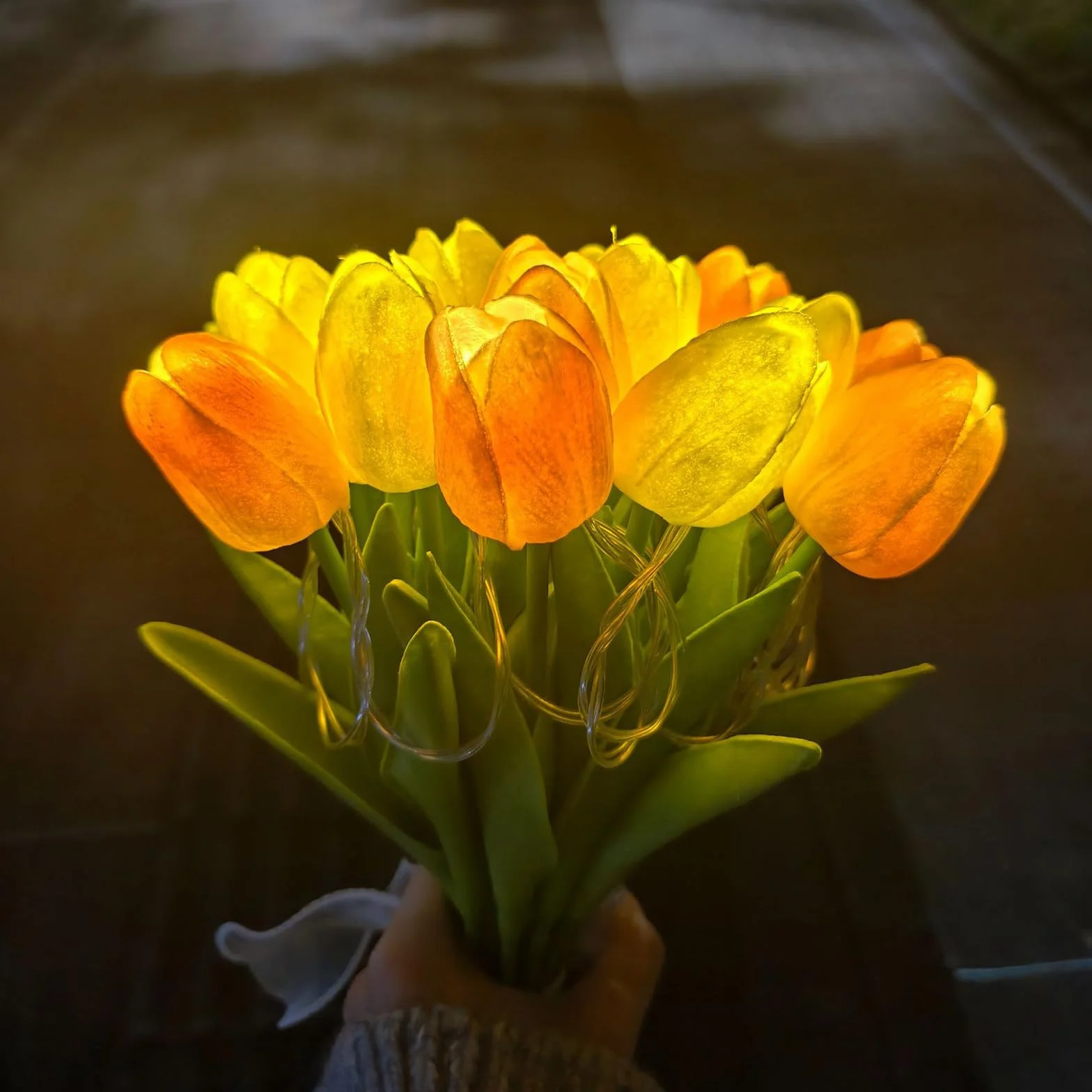 15 szt. promiennych romantycznych tulipanowych lampek LED, regulowane tulipanowe światło nocne, ciepłe światło, świecący bukiet, ozdoba, prezent na rocznicę/ślub/urodziny (żółty)