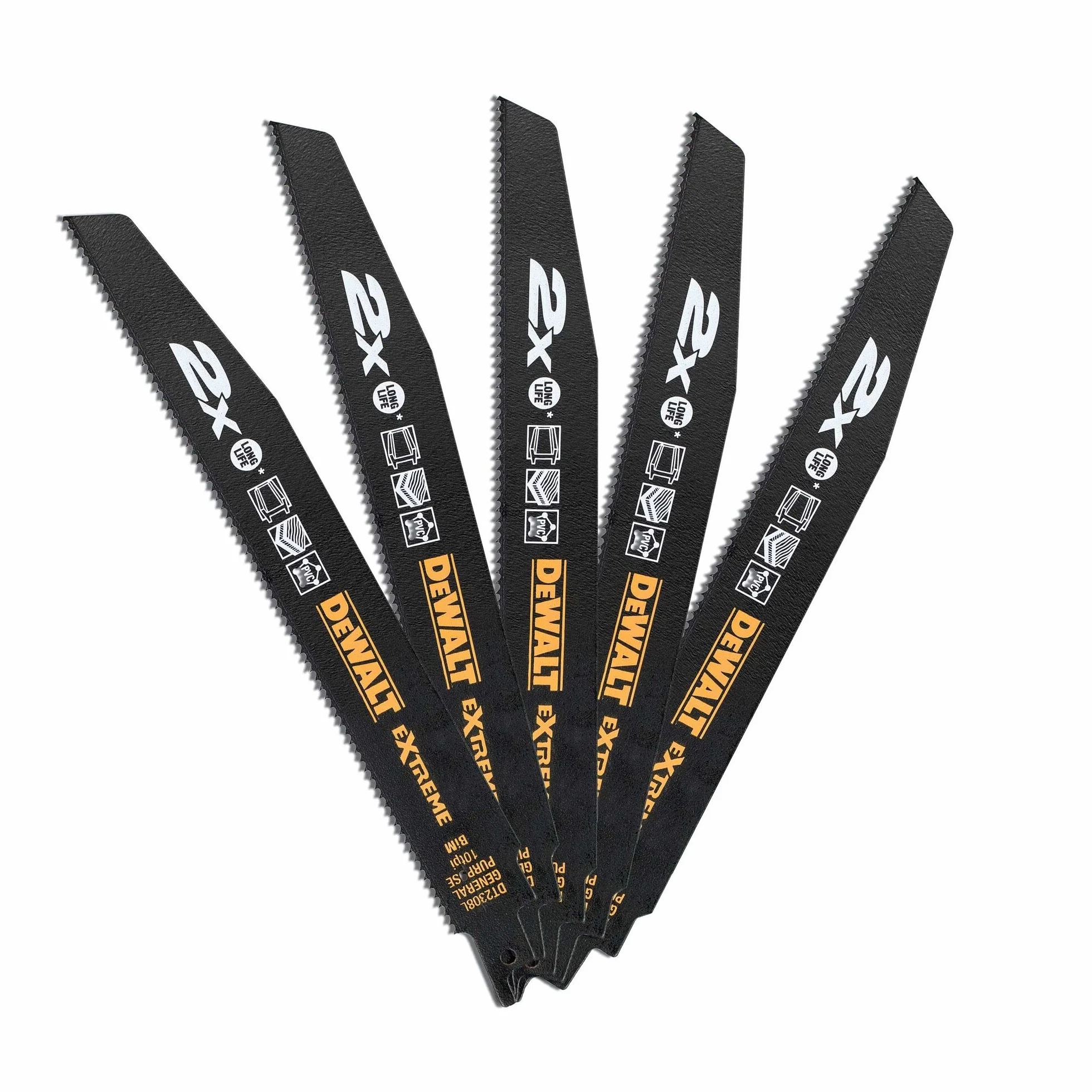 DEWALT Nowoczesny Brzeszczot sable bi-metal Extreme 2x demolición 228mm - 1 mm (5 elementów) dla profesjonalistów i majsterkowiczów do pracy profesjonalnej 228mm 1 mm