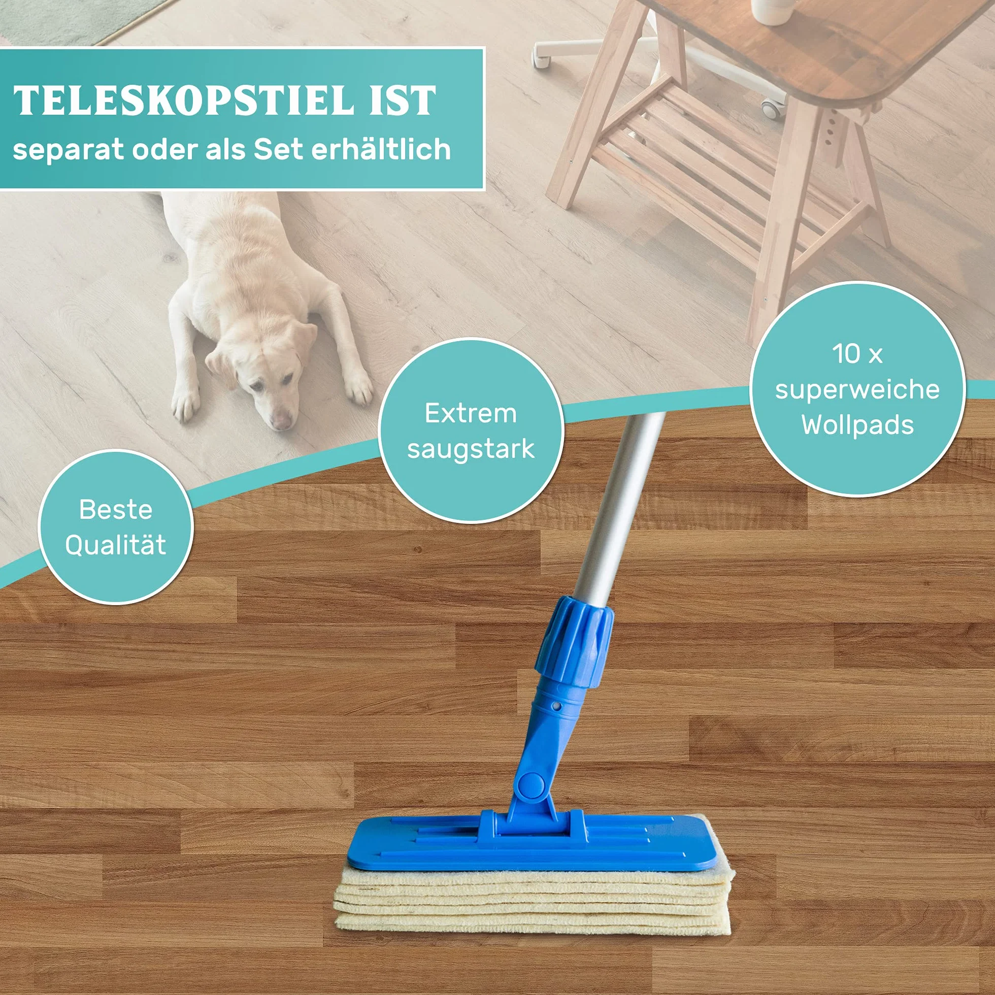 Greenwood Soft Sheep Pad Holder Pro z 10 wełnianymi podkładkami - do ponownego naoliwienia parkietu, marmuru, granitu - podkładki polerskie GlamUp Oil - bez rękawów