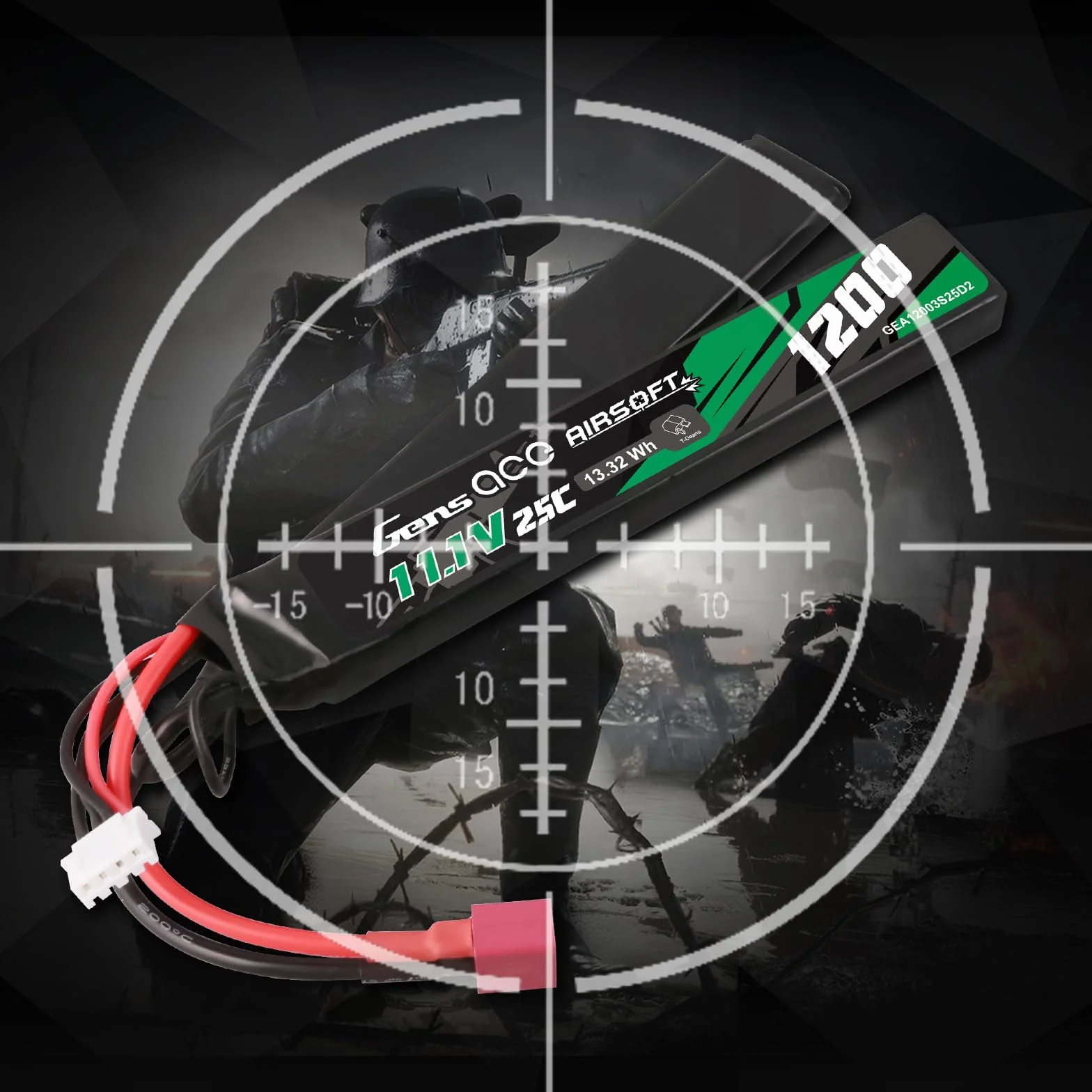 Gens Ace 3S 11,1 V 1200 mAh 25C akumulator LiPo 2-drożny split z wtyczką T Deans do standardowych replik Airsoft/AEG