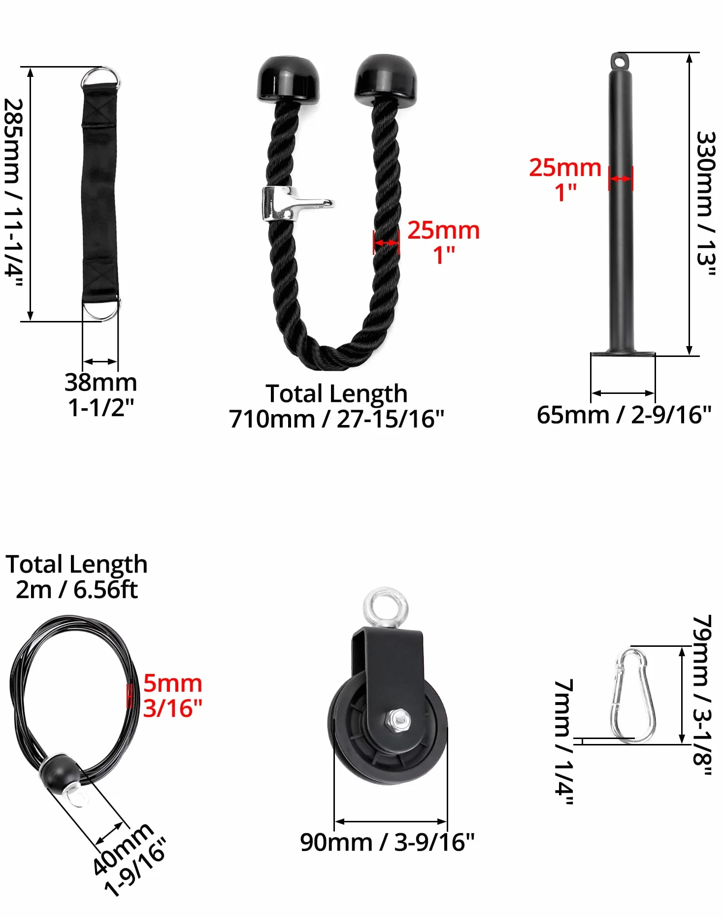 QWORK® Kabel fitness, kabel trenera ramion fitness, krążek linowy fitness, trening siłowy w domu, sprzęt fitness do domu