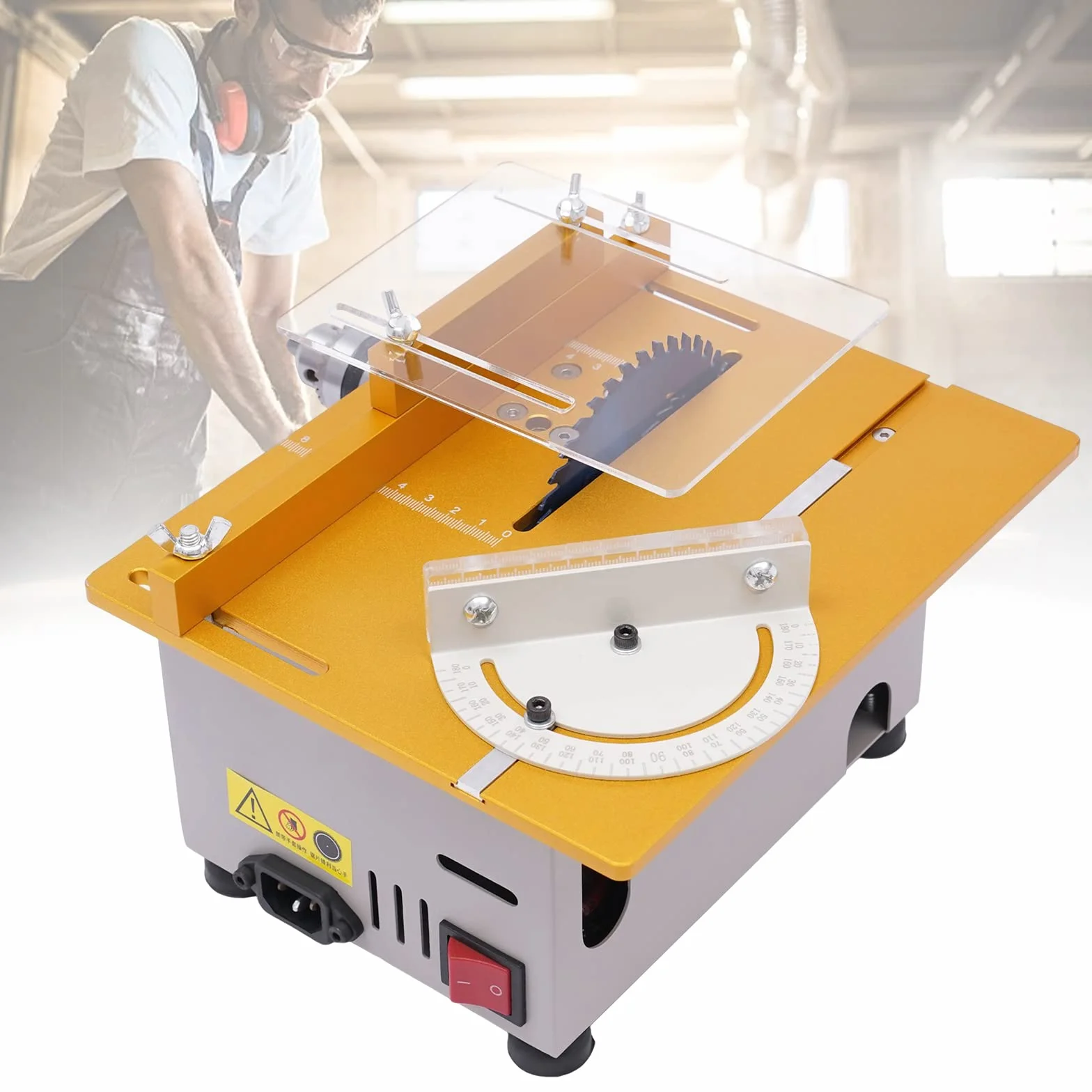Stołowa piła tarczowa, 300 W, mini piła stołowa z 4 brzeszczotami, regulowany kąt, grubość cięcia 0-29 mm, 9000 obr./min, elektryczna stołowa piła tarczowa do cięcia, szlifowania