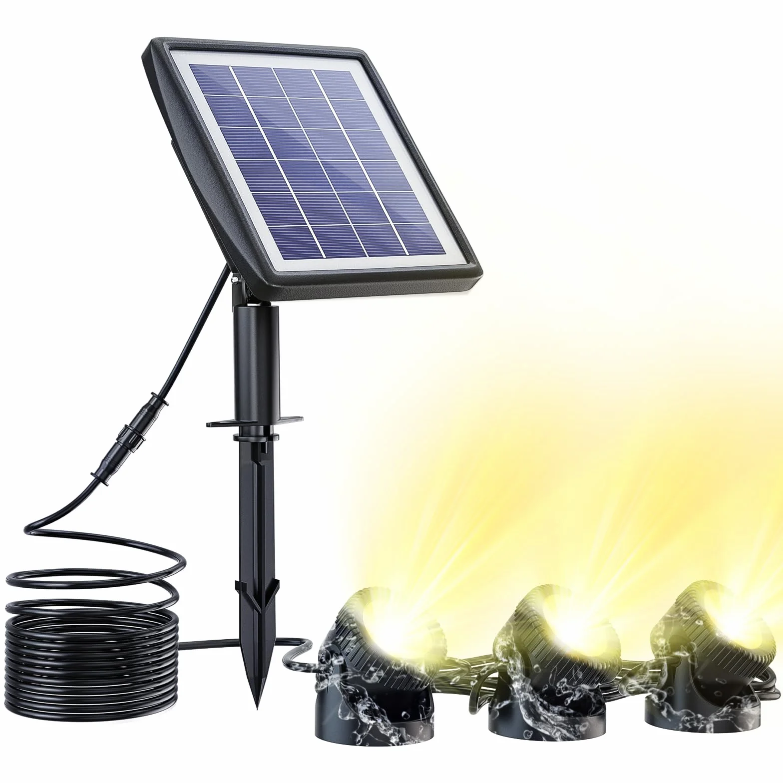 PChero Solarne światła do stawów, 3 sztuki, zasilane energią słoneczną, podwodne światła krajobrazowe z lampami wodoodpornymi IP68 do basenów, stawów, fontann, kaskad i innych dekoracji na zewnątrz