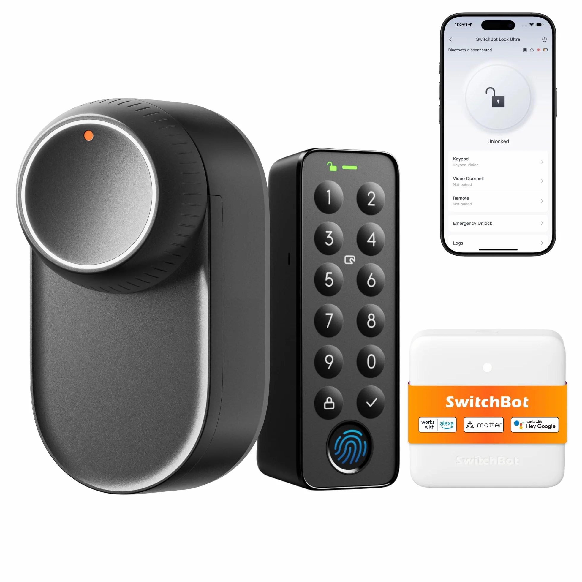SwitchBot WiFi Smart Lock Ultra z klawiaturą z ekranem dotykowym, zamek do drzwi odcisków palców, inteligentny zamek do drzwi, potrójny system zasilania, pasuje do istniejącego cylindra profilu euro
