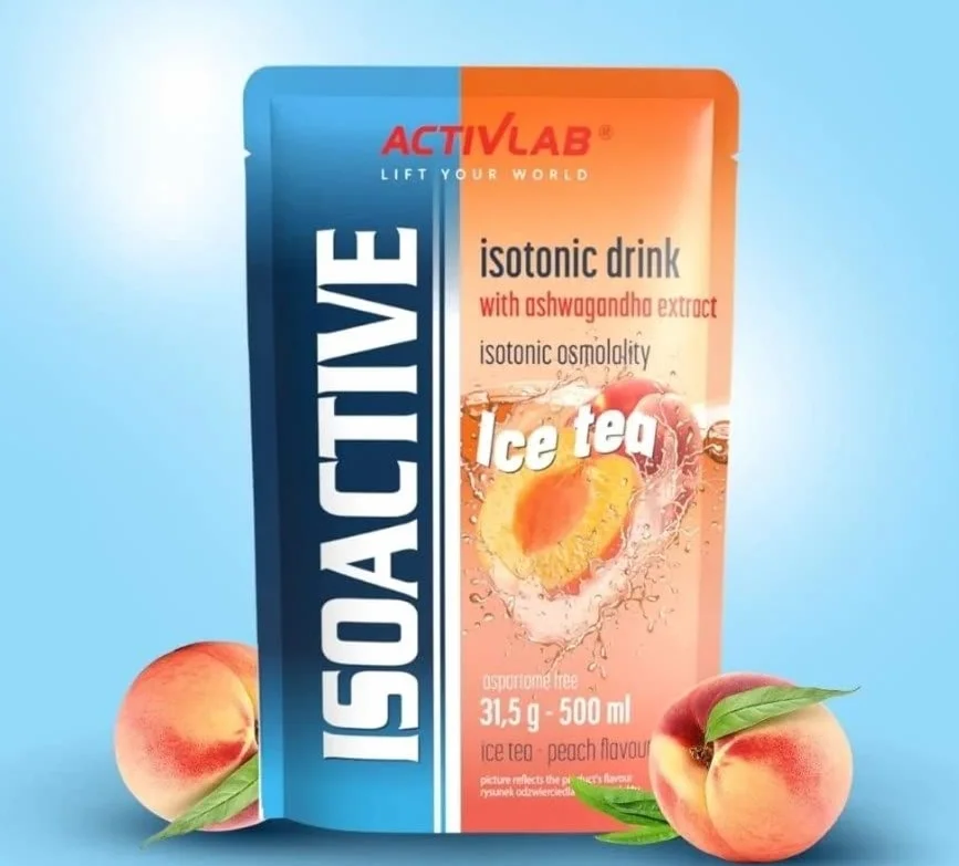 Activlab Isoactive Isotonic Drink z Ashwagandą elektrolit witaminy B 20 x 31,5 g herbata brzoskwiniowa 500 ml napoju sportowego