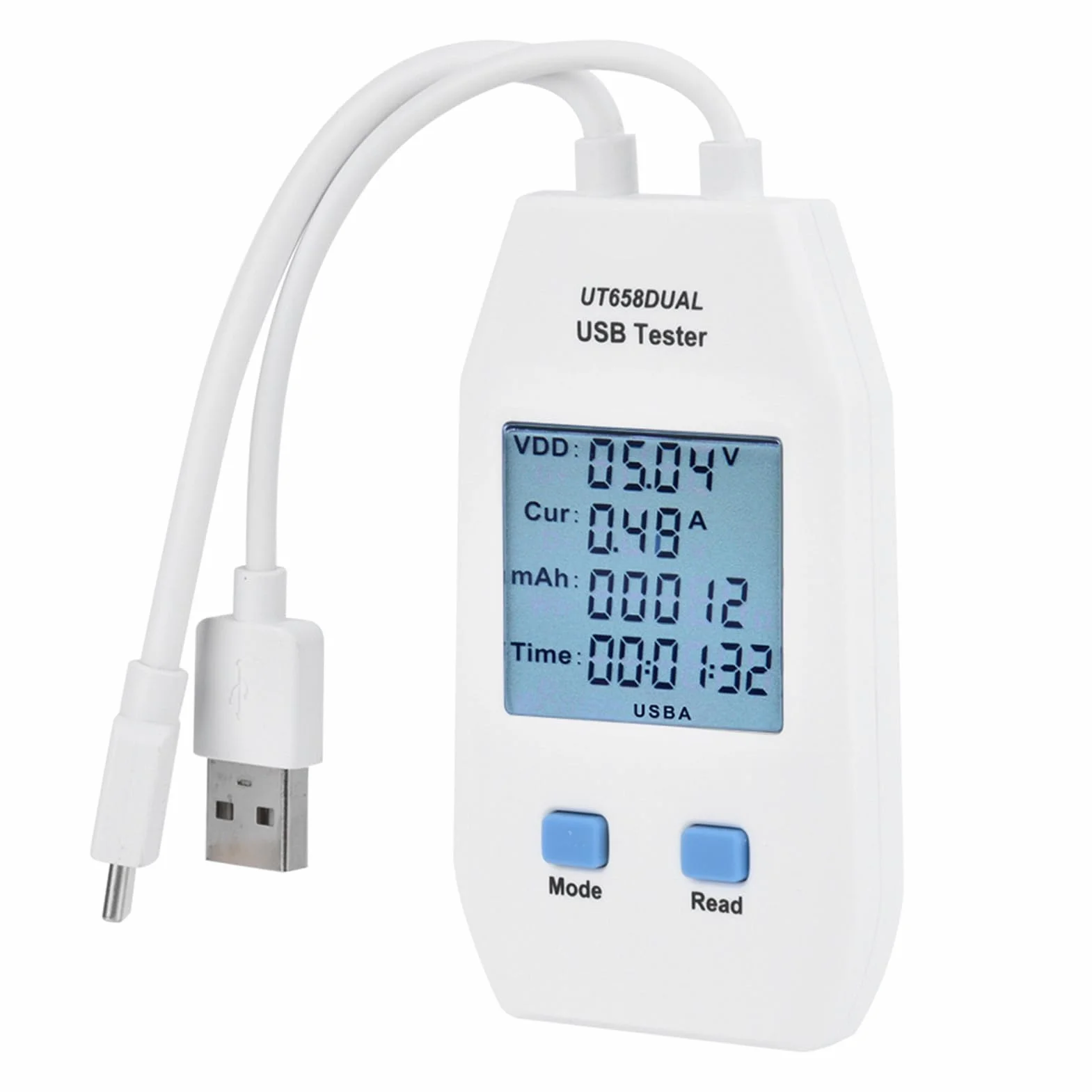 Generic LCD USB Tester Woltomierz Cyfrowy Amperomierz Miernik Mocy do Testowania Inżynieryjnego i Majsterkowiczów Biały ABS (UT658 podwójny)