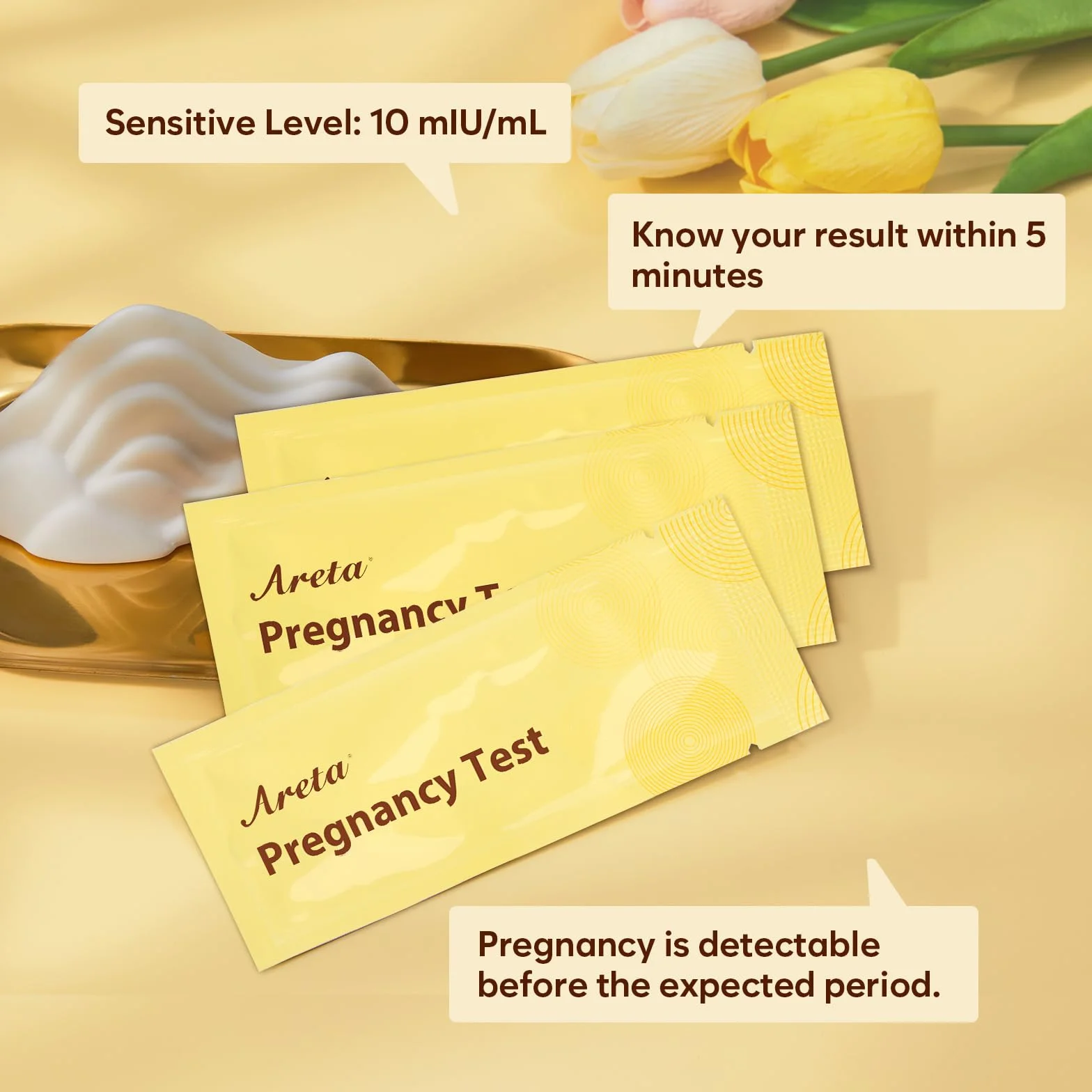 Areta 50 x test na wczesną ciążę: bardzo czuły test ciążowy 10 mIU/ml - Bardzo dokładny test ciążowy do wykrywania wczesnej ciąży, test 50 HCG