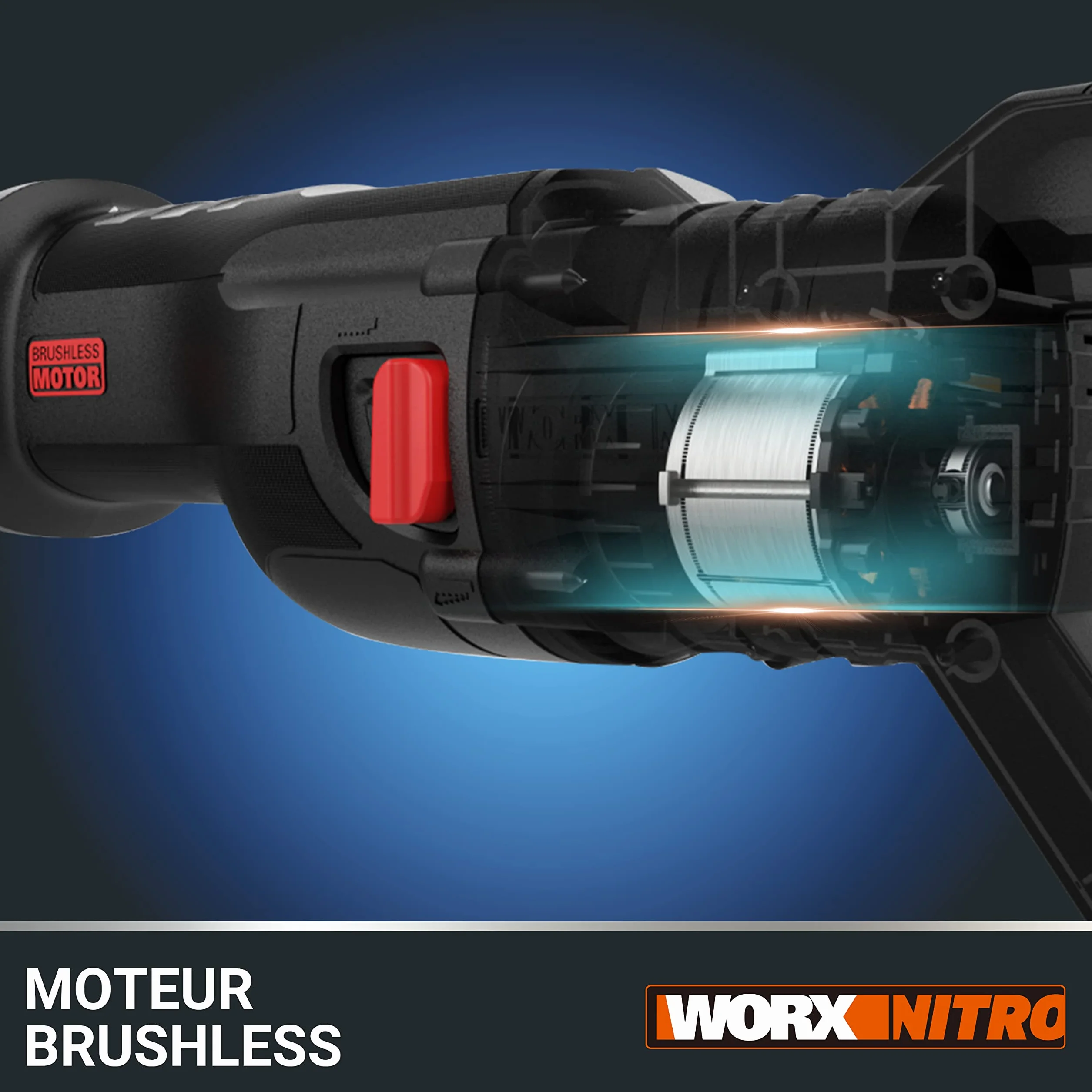 WORX WX516 Nitro akumulatorowa piła szablasta 20 V – wydajny silnik bezszczotkowy – szybka wymiana brzeszczotu – zmienna prędkość cięcia – światło LED – w zestawie akumulator 4 Ah, szybka ładowarka i
