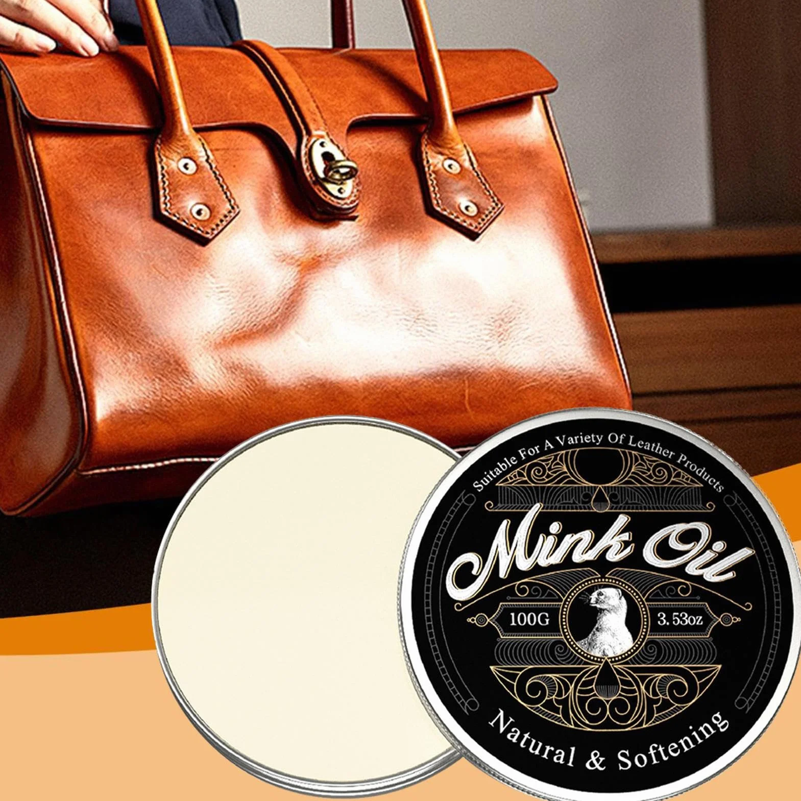Mink Oil for Leather - Leather Care Cleaner, All-Natural Moisturizing Paste 100g for Bags, Boots, Shoes, Clothing, Sofas, Leathers Accessories, Cleaning Supplies