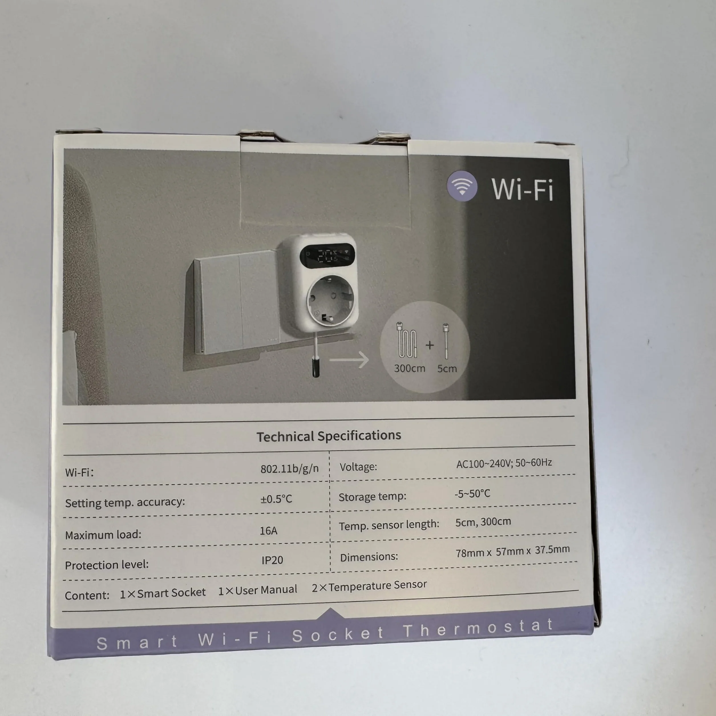 Inteligentne gniazdko termostat Wifi 16A dwa sensory wyświetlacz LED