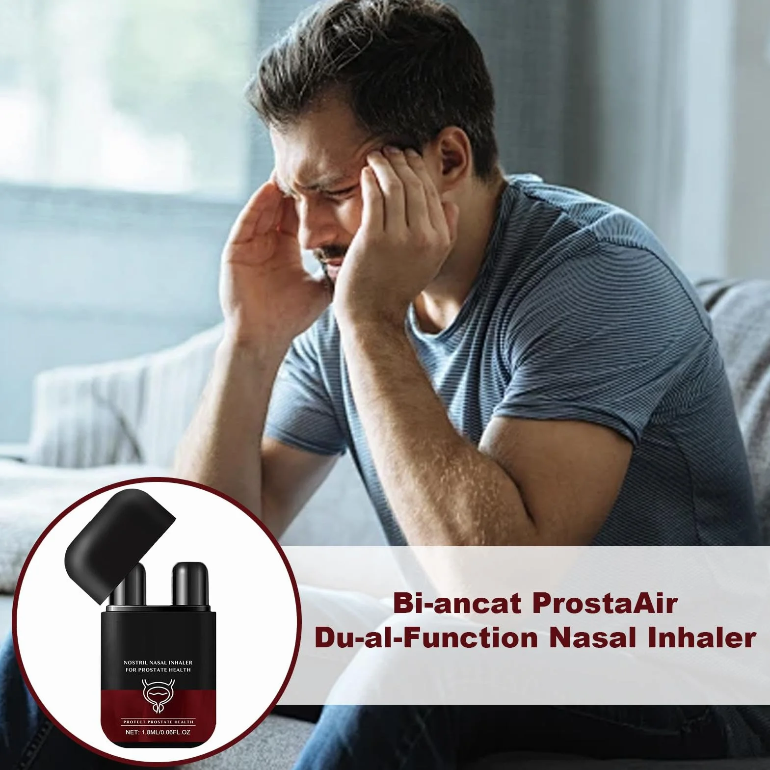 Inhalator do nosa dla zdrowia prostaty, dwufunkcyjny drążek do nosa, 1,8 ml aromaterapeutyczny, mały inhalator czyszczący dla dobrego samopoczucia mężczyzn, idealny do opieki zdrowotnej taty