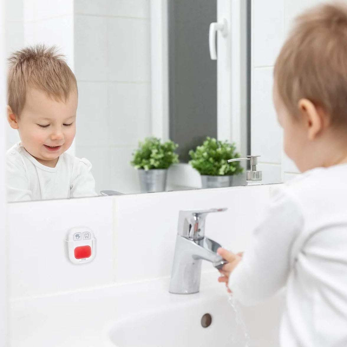 TFA Dostmann Timer do mycia rąk i mycia zębów, 38.2046.02, do higienicznego czyszczenia rąk/zębów, odpowiedni dla dzieci i dorosłych, mocowanie bez wiercenia, biały