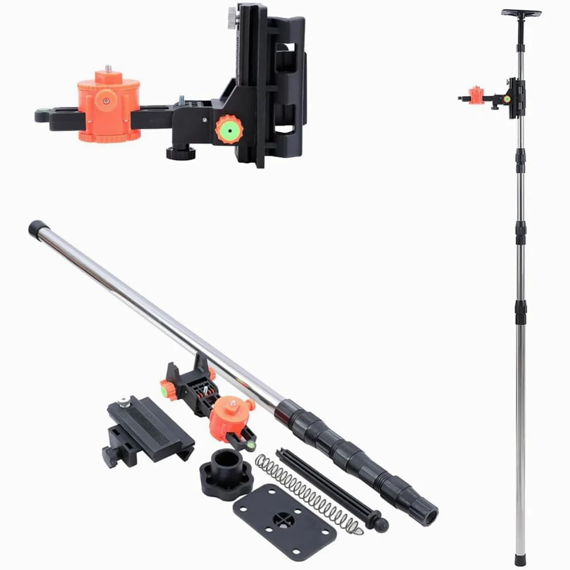 TOPWAY Laserowy drążek teleskopowy 115-400 cm, ze stali nierdzewnej, wysuwany drążek laserowy od podłogi do sufitu, z uchwytem i nylonową torbą, do laserów obrotowych, krzyżowych, szybkie i elastyczne pozycjonowanie