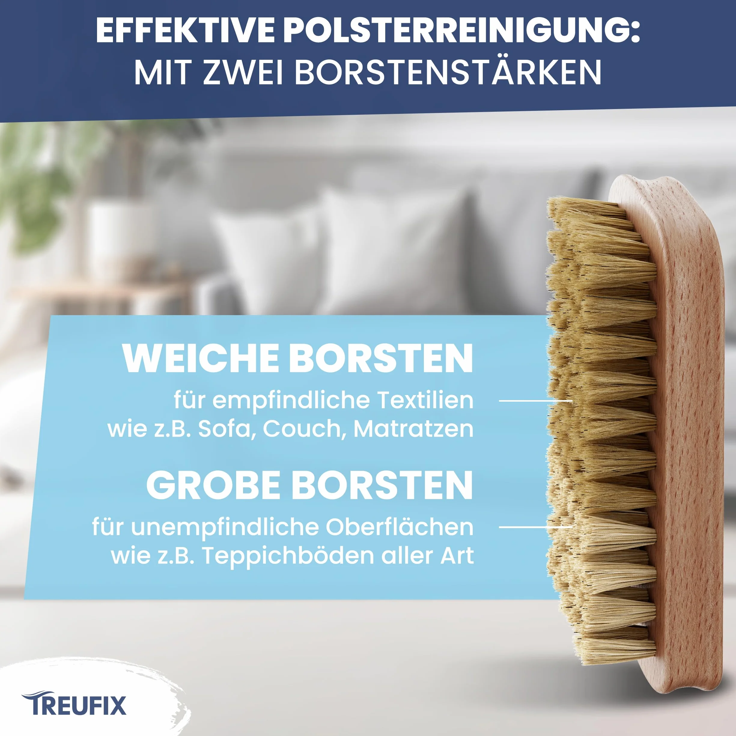 Treufix - Środek do czyszczenia tapicerki i dywanów do foteli samochodowych, sofy i kanapy [profesjonalny zestaw ze szczotką do tapicerki i ściereczką z mikrofibry] Skuteczny środek do czyszczenia