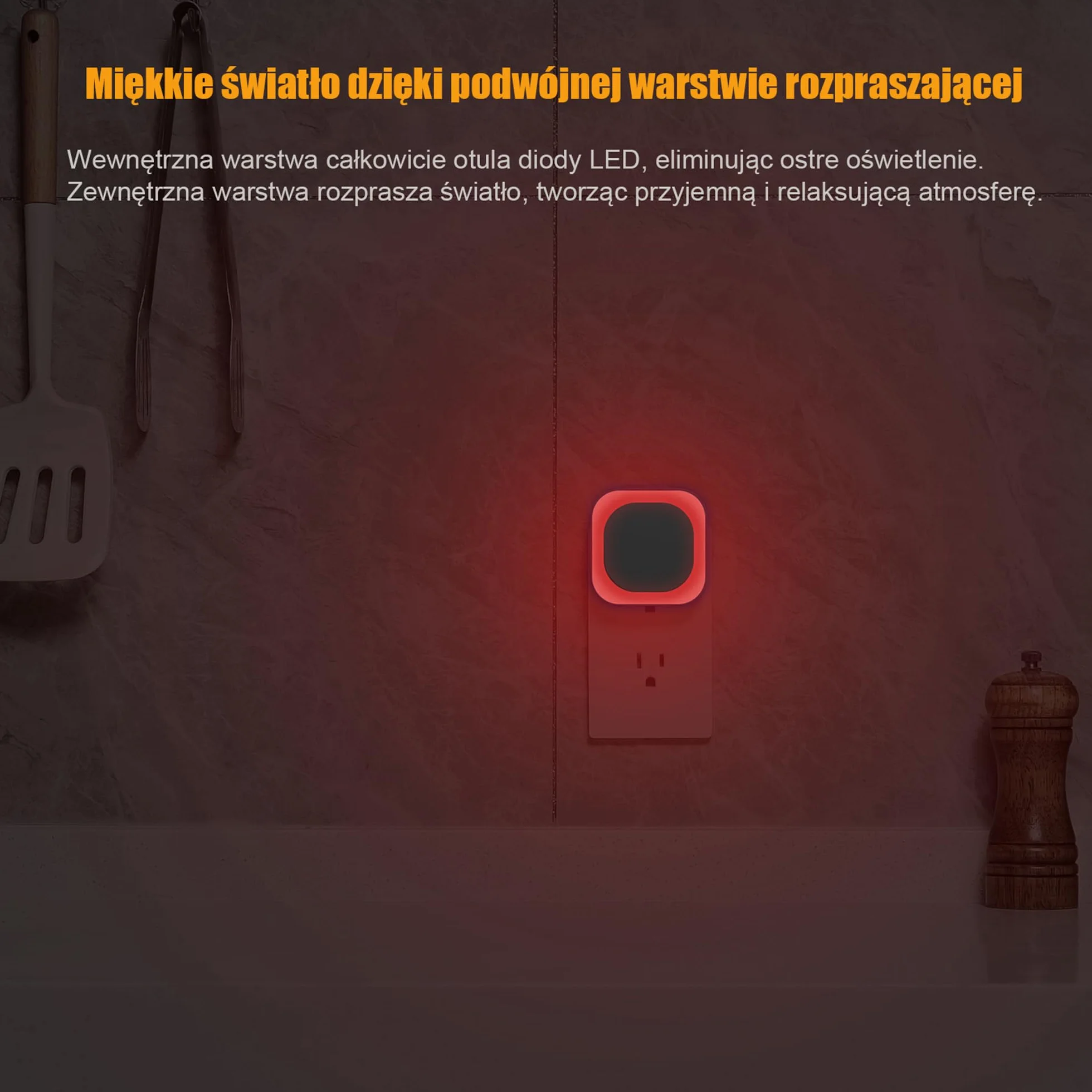 YUNLEX Lampka nocna z czujnikiem zmierzchu, [2 sztuki], automatyczne włączanie/wyłączanie, 3-poziomowe ściemniane światło nocne, do pokoju dziecięcego, sypialni, przedpokoju, łazienki, Czerwony