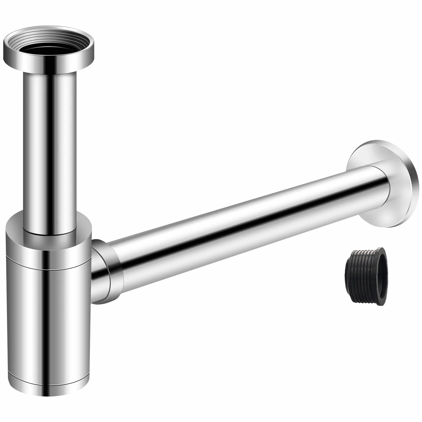 EXLECO Syfon 1 1/4" x Ø 32 mm ze stali nierdzewnej, regulowane zamknięcie antyzapachowe, uniwersalny chromowany syfon rurowy, ochrona przed zapachem do umywalki łazienkowej