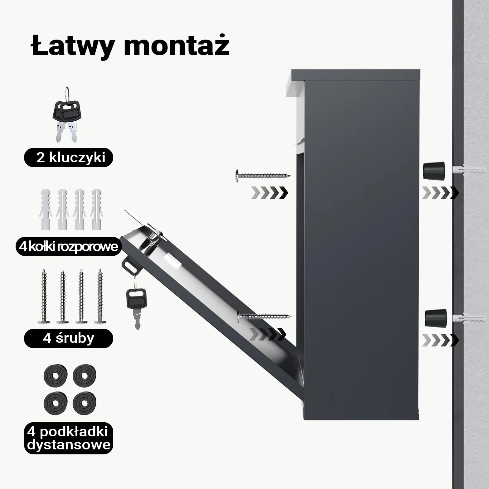 Wiltec Skrzynka na listy antracytowa V12 stalowa z zamkiem i wizjerem, nowoczesna skrzynka pocztowa do montażu na ścianę, malowana proszkowo