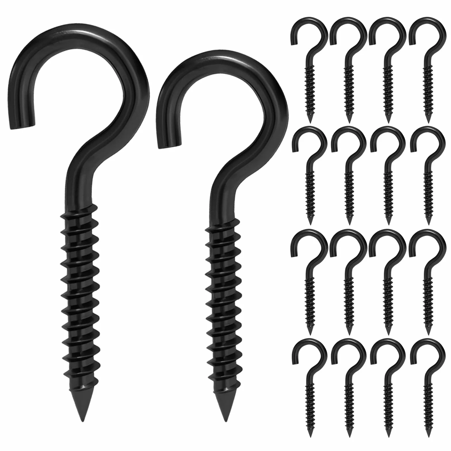 40 sztuk haków śrubowych, czarne, M5 x 80 mm, haki śrubowe M5 x 80 mm, śruby hakowe z gwintem do drewna, stal węglowa, haki wkręcane, haki sufitowe do hamaków, kabli stałych, kwietników