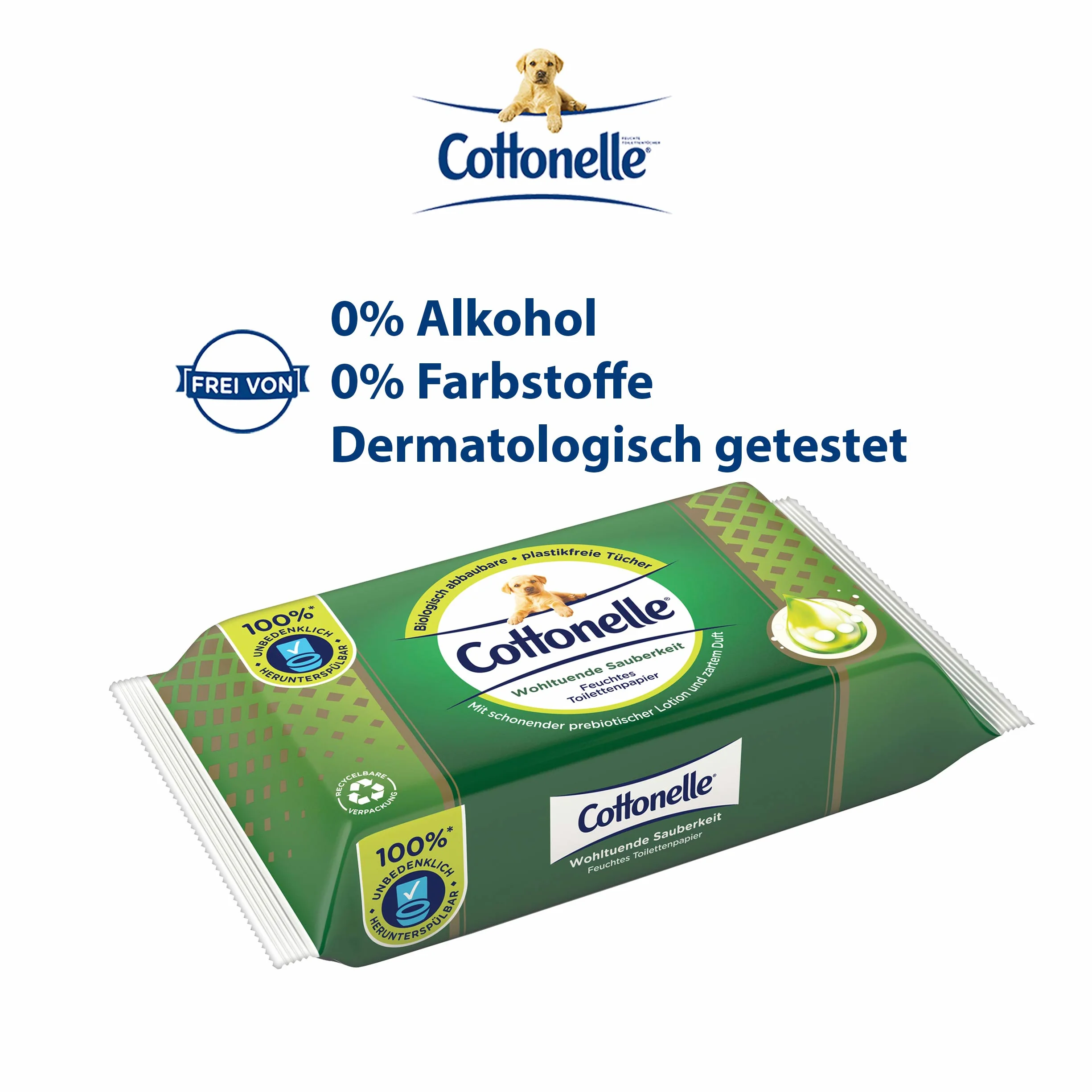 Cottonelle Wilgotny papier toaletowy, kojąca czystość, z balsamem prebiotycznym, biodegradowalny, bez plastiku, wielokrotnego zamykania, pojedyncze opakowanie, 38 chusteczek nawilżanych, 38 sztuk (1