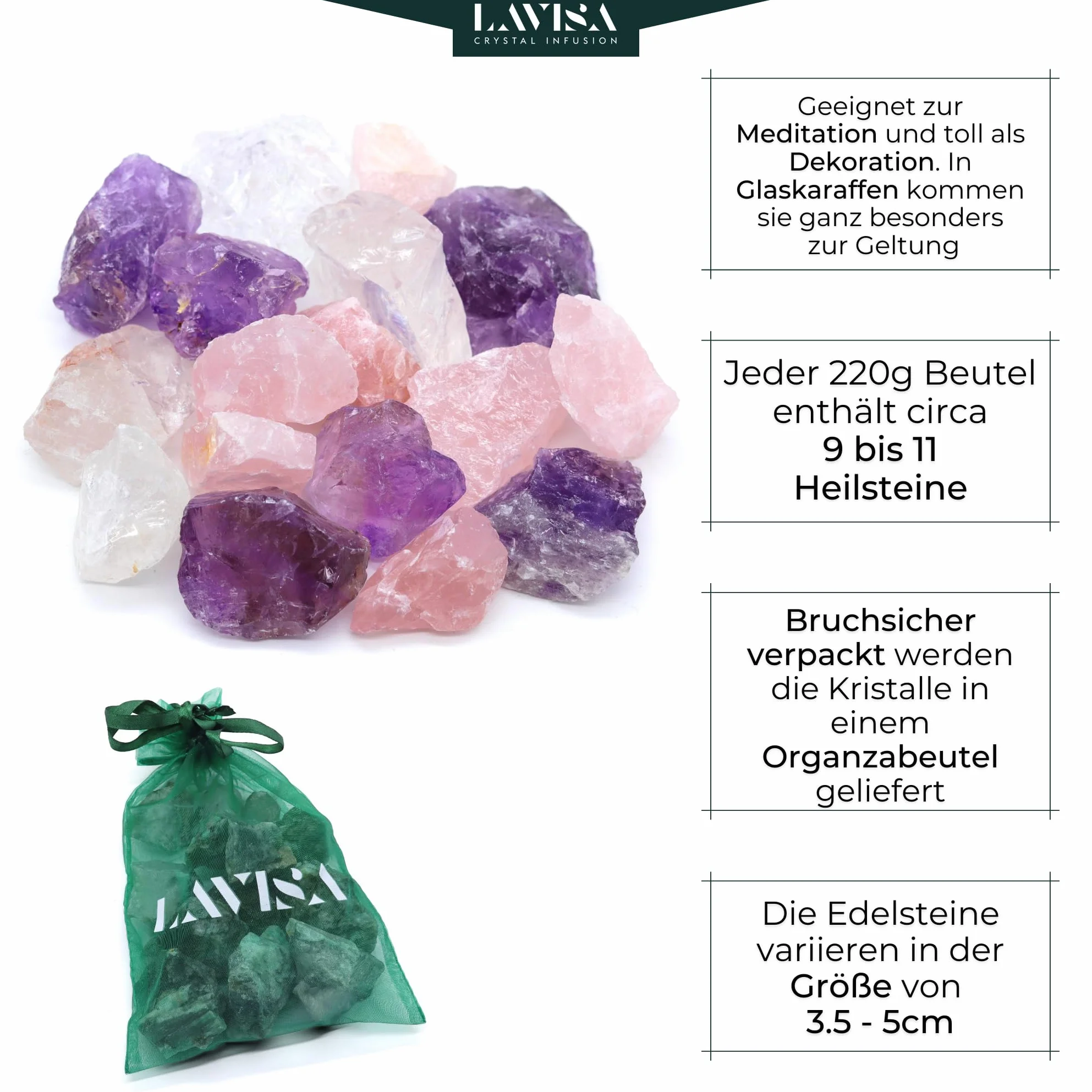 Duży Zestaw Kamieni Szlachetnych 300g - Lecznicze i Mineralne do Wody Pitnej | Kryształy | Mieszanka Bazy | Energetyzacja