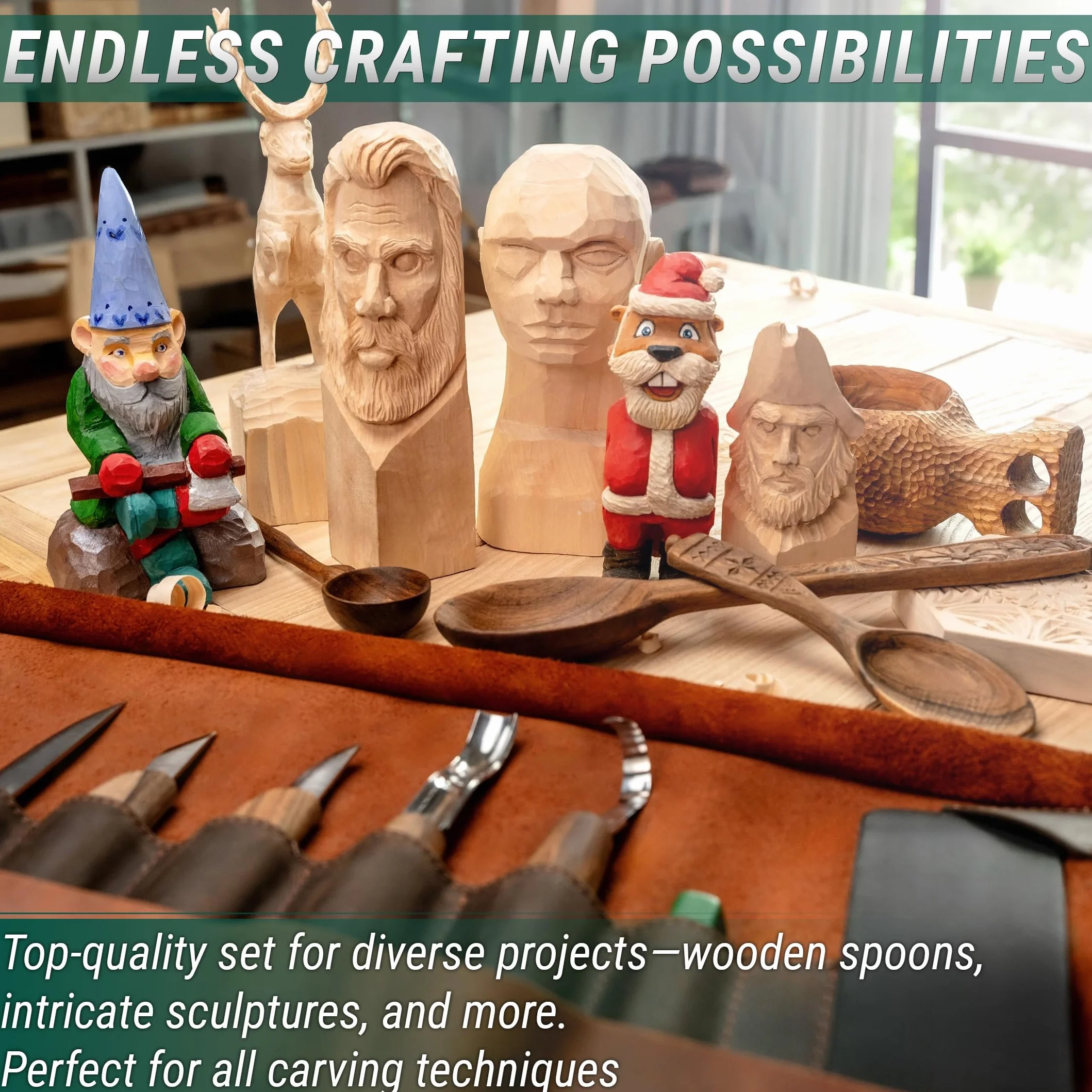 BeaverCraft BeaverCraft Deluxe Zestaw do rzeźbienia w drewnie S18X - Zestaw do rzeźbienia w drewnie - Zestaw narzędzi do rzeźbienia - Zestaw noży do rzeźbienia chipów Zestaw narzędzi do rzeźbienia w