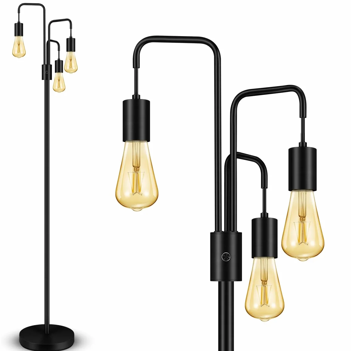 BoostArea Przemysłowa lampa podłogowa do salonu, nowoczesna lampa podłogowa z 3 lampami, żarówki nie są dołączone, prosta konstrukcja lampy podłogowe do sypialni, salonu, biura, sypialni