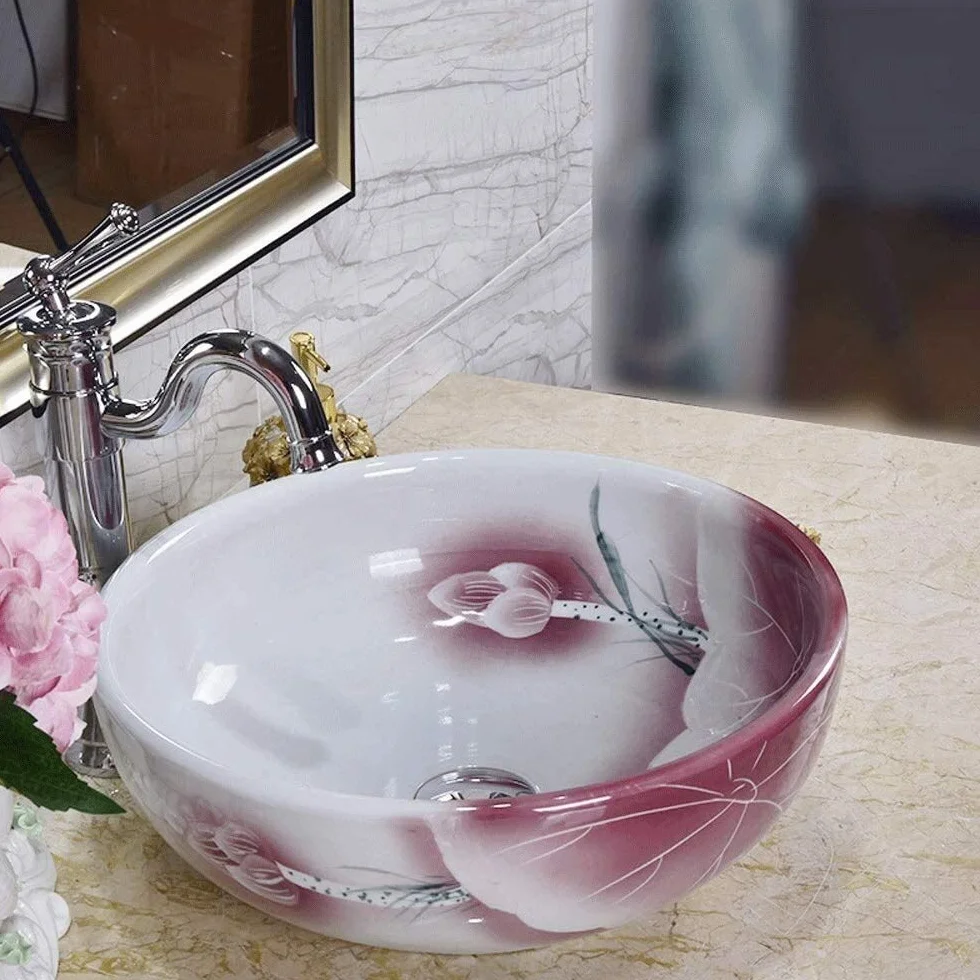 Szafka Pod Umywalkę Z Umywalką, Umywalka Łazienkowa, Umywalka Nablatowa, 15-Calowa Ceramiczna Umywalka Łazienkowa, Okrągła, Biała, Umywalka Nablatowa Do Łazienki, Hotelu, Domu