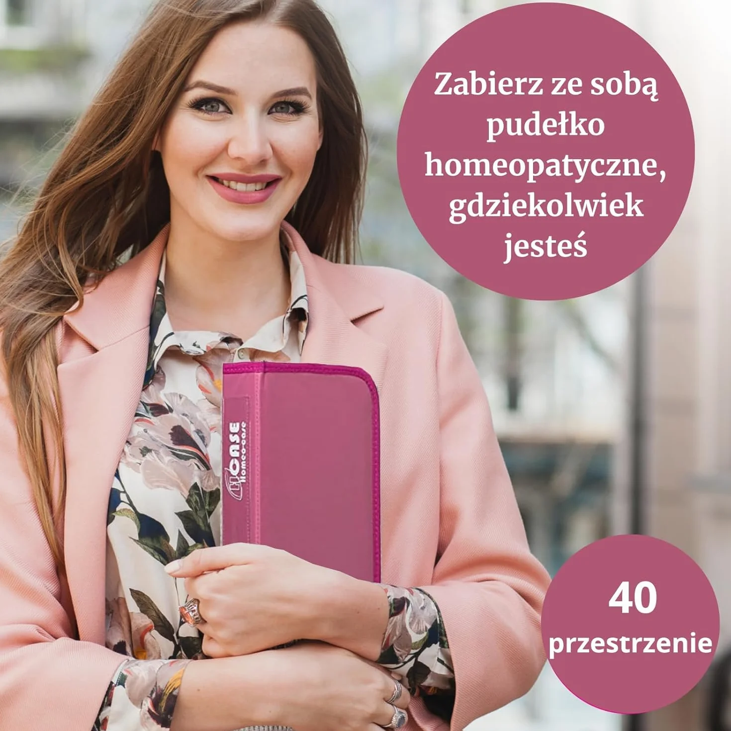 HOMEO-Case | Etui Homeopatyczne z 40 Przestrzeniami na Fiolki Boiron o Pojemności 4 Grama | Nie Zawiera Fiolków | Różowy