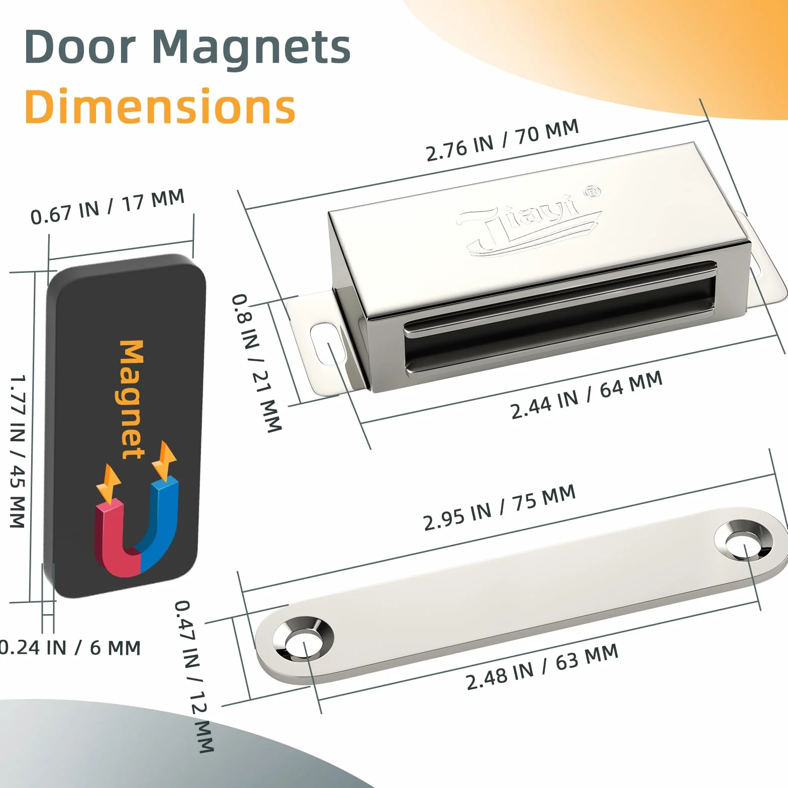 Jiayi magnetyczne zatrzaski do drzwi, 8 sztuk, magnesy do garderoby, 30 kg, wytrzymałe, magnetyczne zatrzaski do szafek, okucia, magnesy na drzwi ze stali nierdzewnej, do szafek kuchennych, zamykania